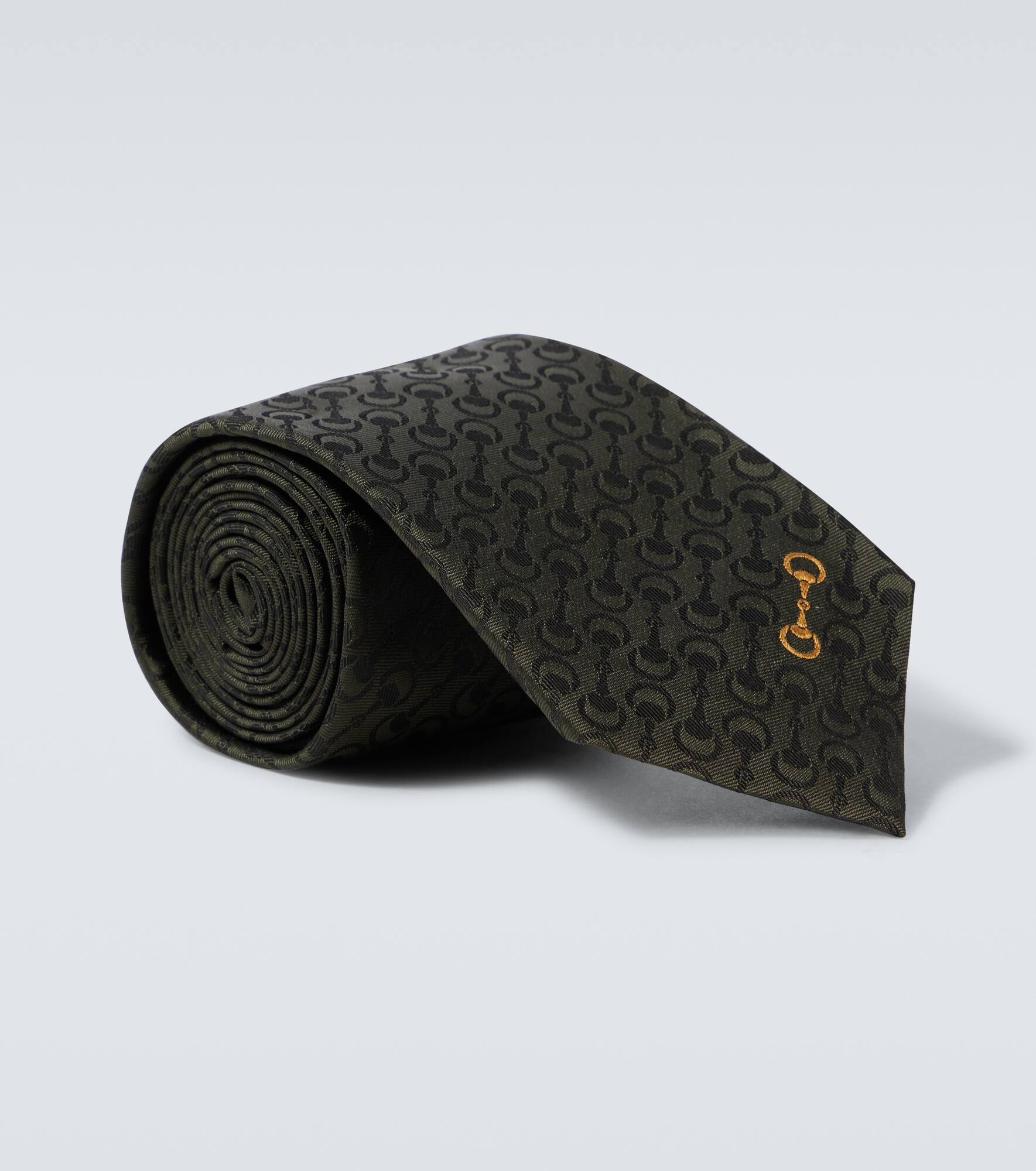 Horsebit embroidered silk jacquard tie - 1