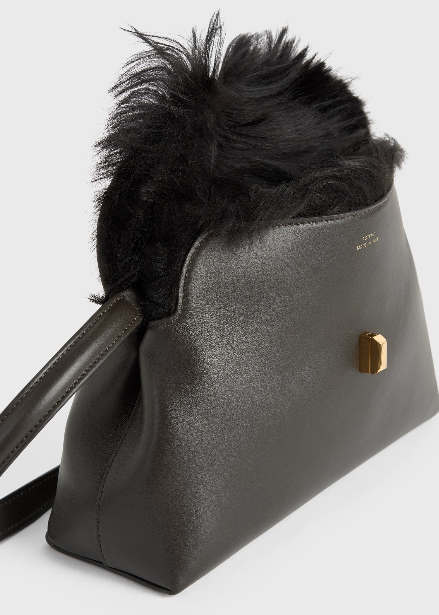Shearling T-Lock clutch bark - 8