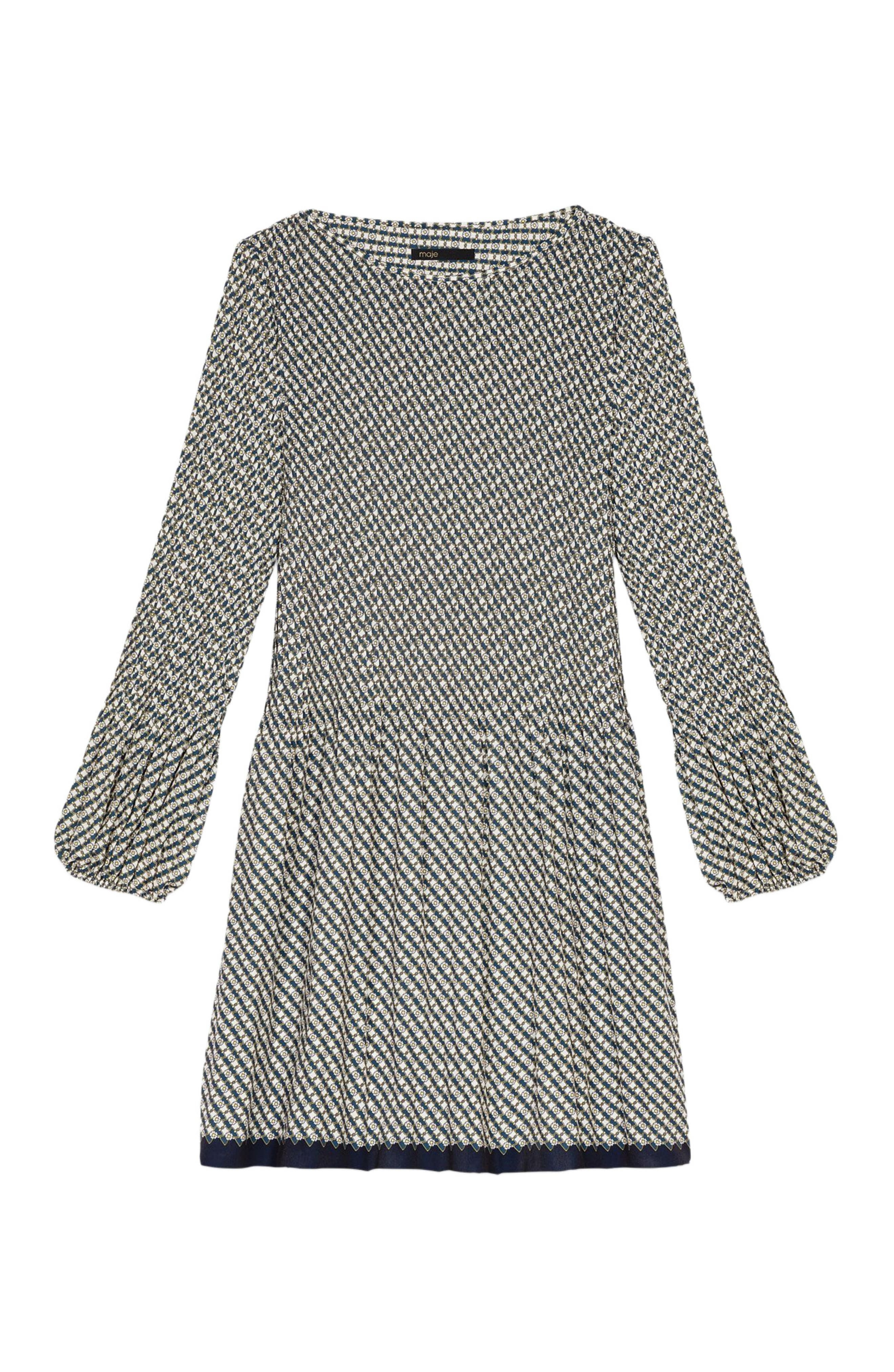 maje Printed pleated mini dress in Ecru Print-Tie at Nordstrom - 7
