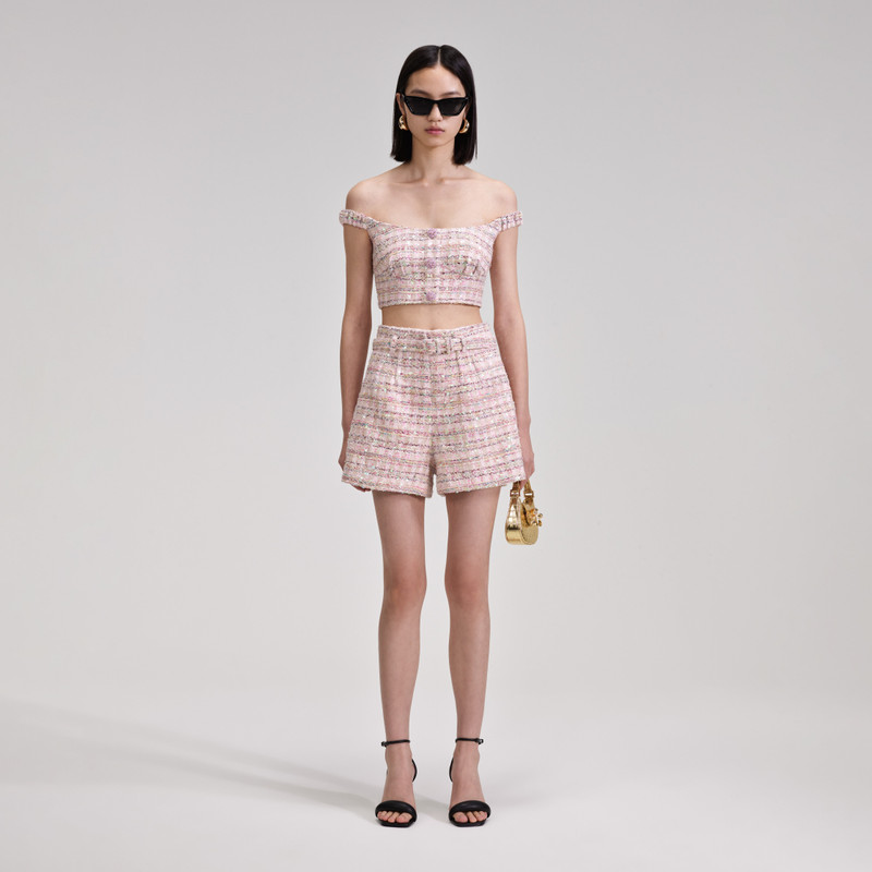 Pink Sequin Boucle Shorts 1