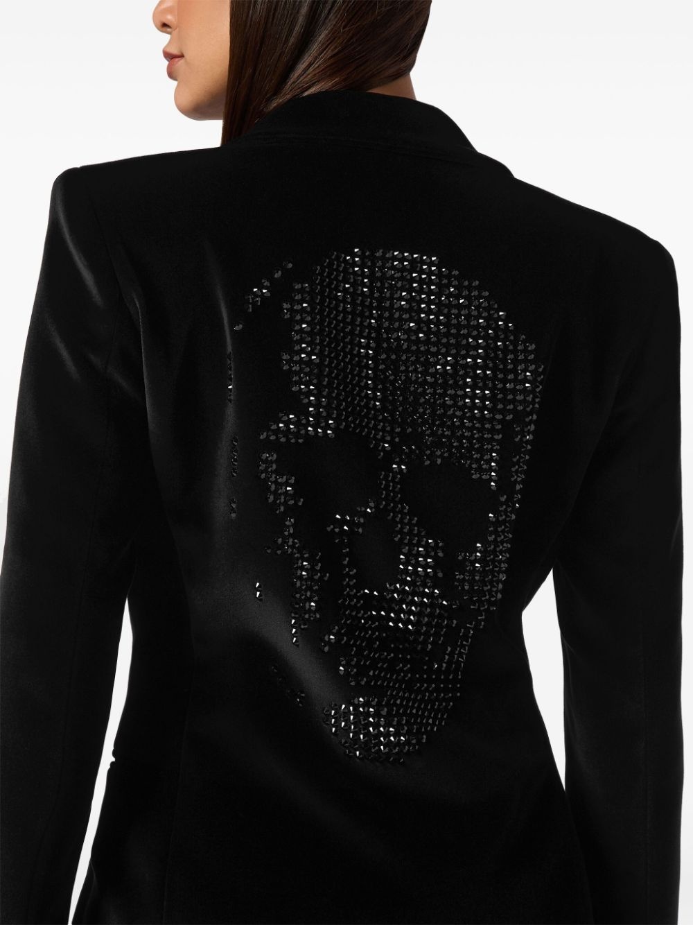 skull-appliqué velvet blazer - 5