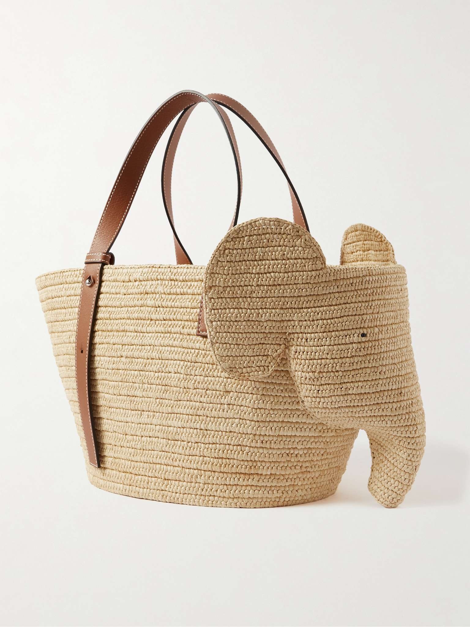 Elephant Leather-Trimmed Raffia Tote Bag - 4