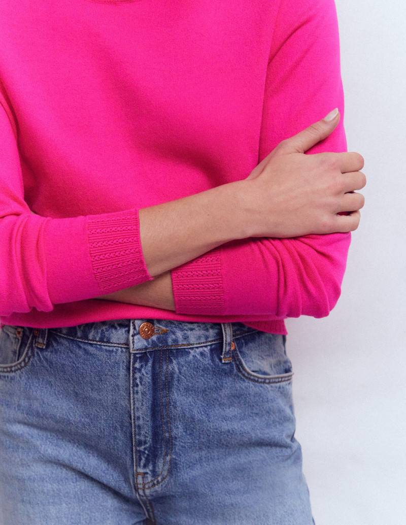 Emilia Cotton Crew Sweater-Pink Peony 3