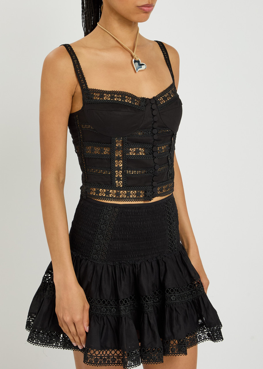 Charo Ruiz Ibiza Breth Lace-embellished Cotton-blend Crop top - 2