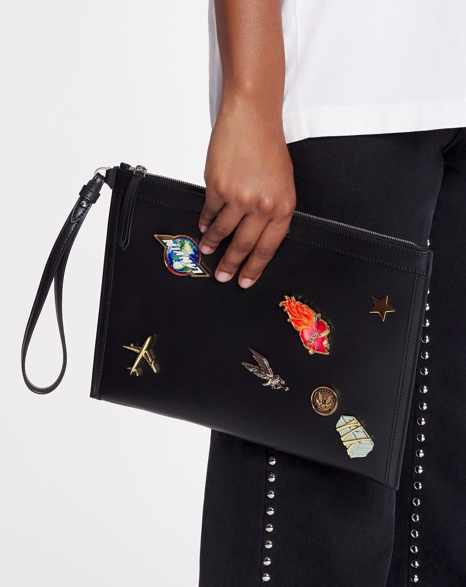 LANVIN X FUTURE LEATHER CLUTCH WITH PINS - 2