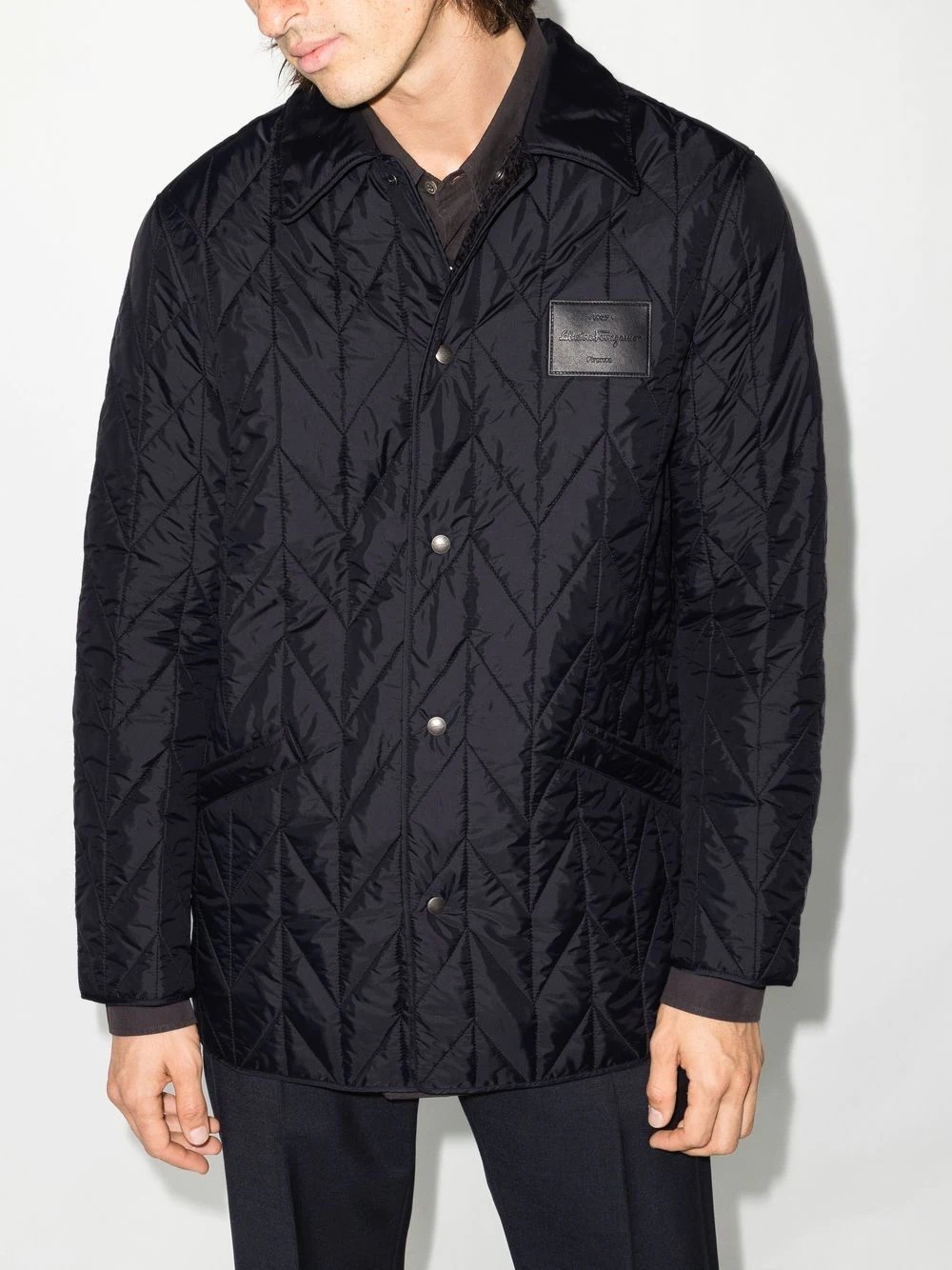 logo-patch buttoned quilted jacket - 2