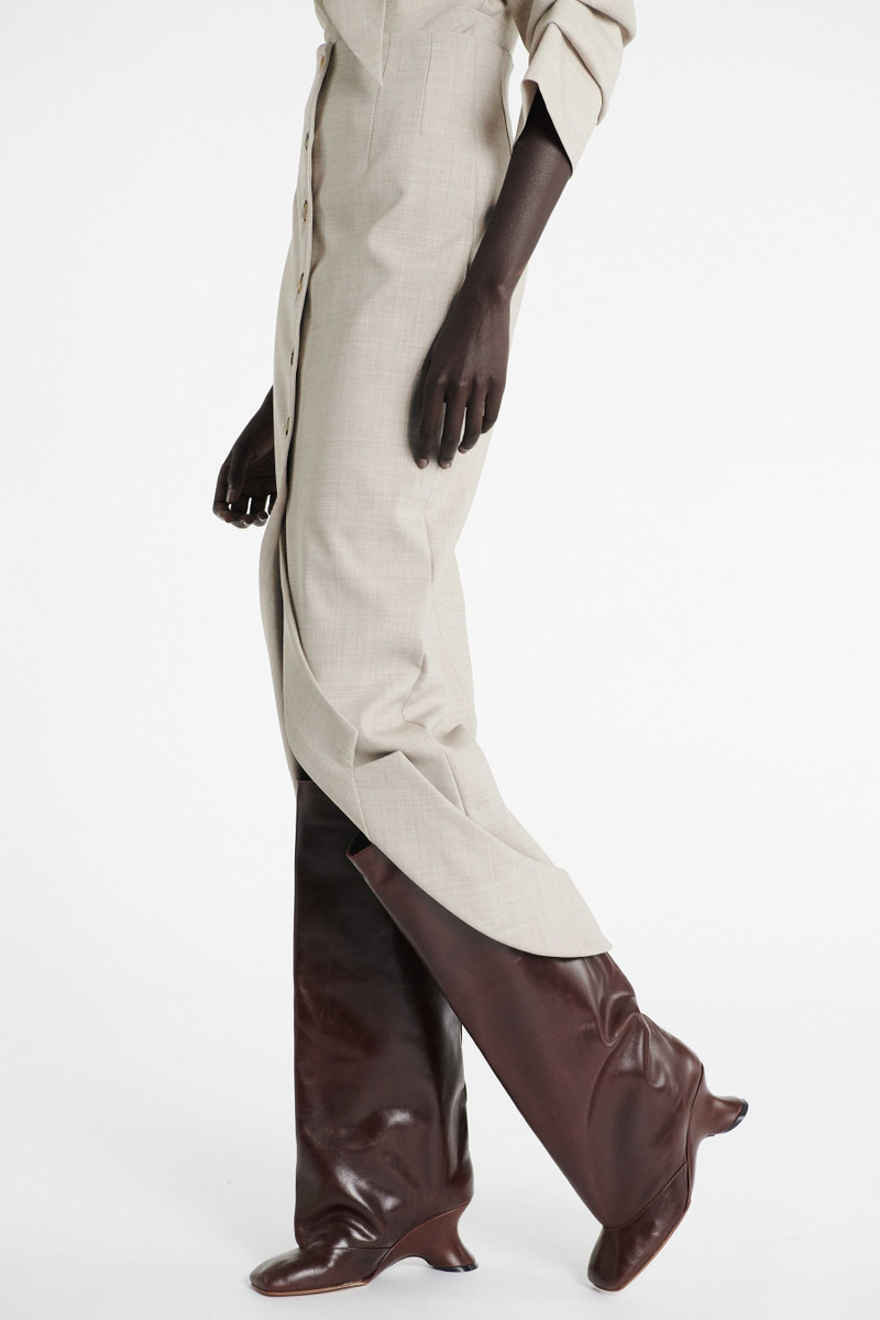TAILORED SKIRT WITH JACKET COLLAR AT HEM BEIGE MELANGE 7