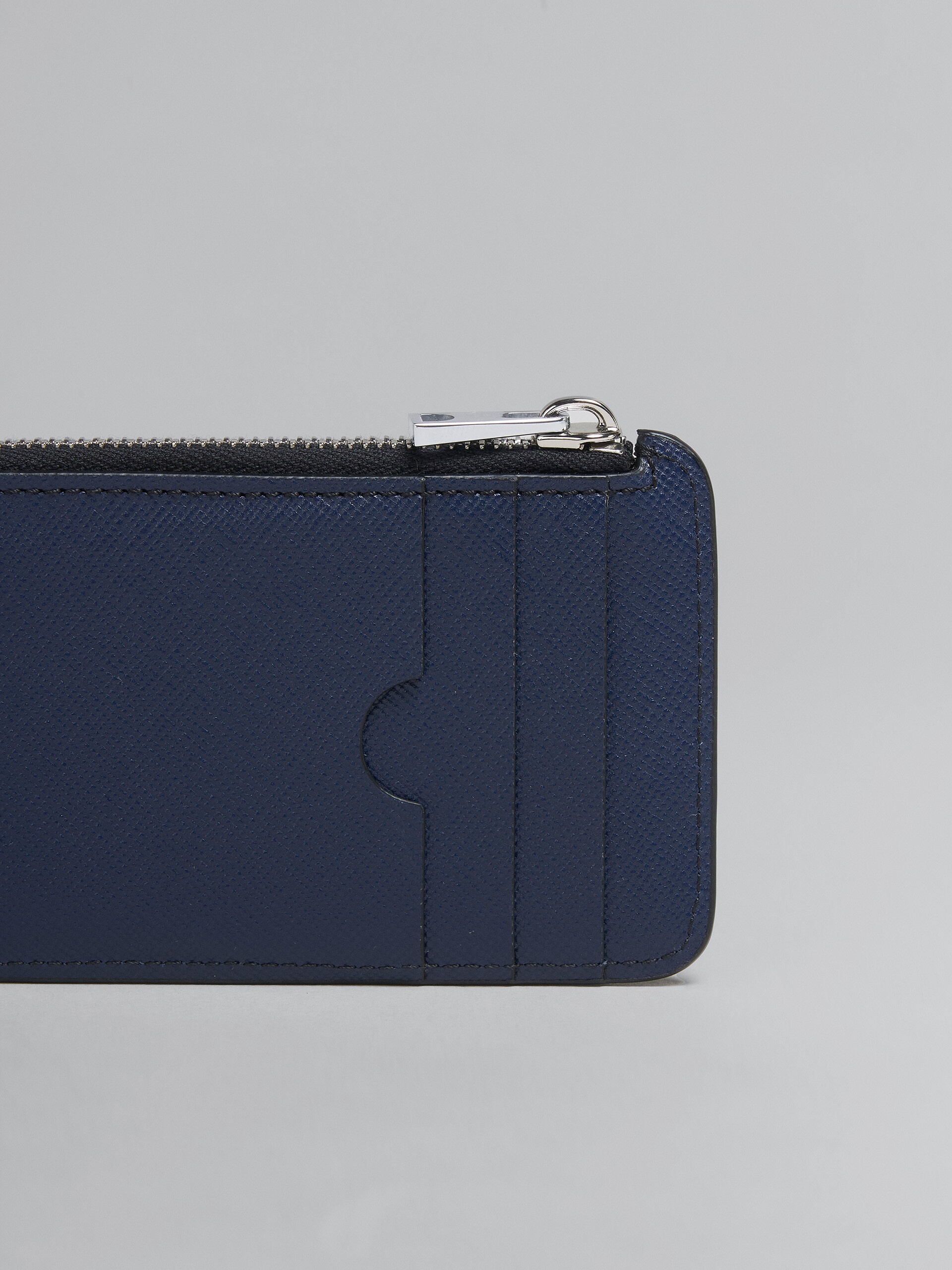 GREY AND BLUE SAFFIANO LEATHER ZIP-AROUND CARD CASE - 4