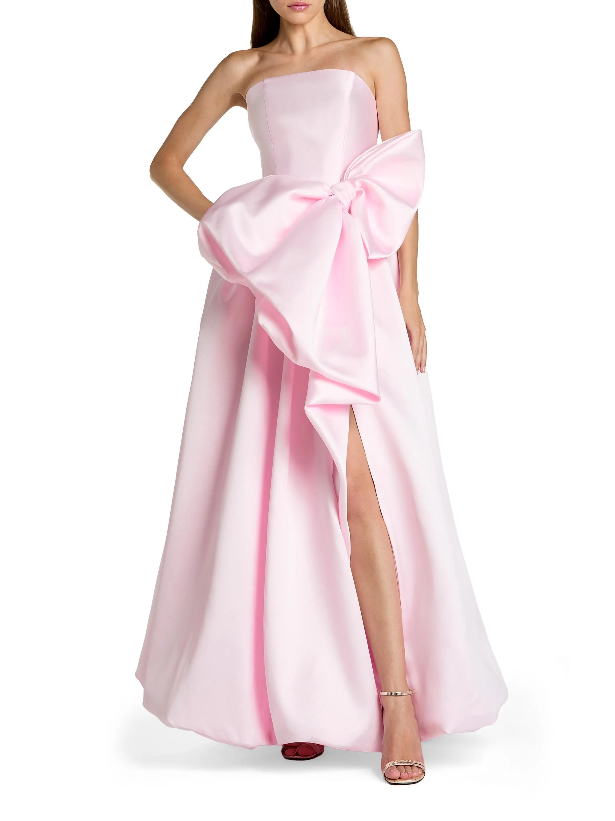 Women's Bow-Detail Mikado Satin Gown - Ice Pink - 1