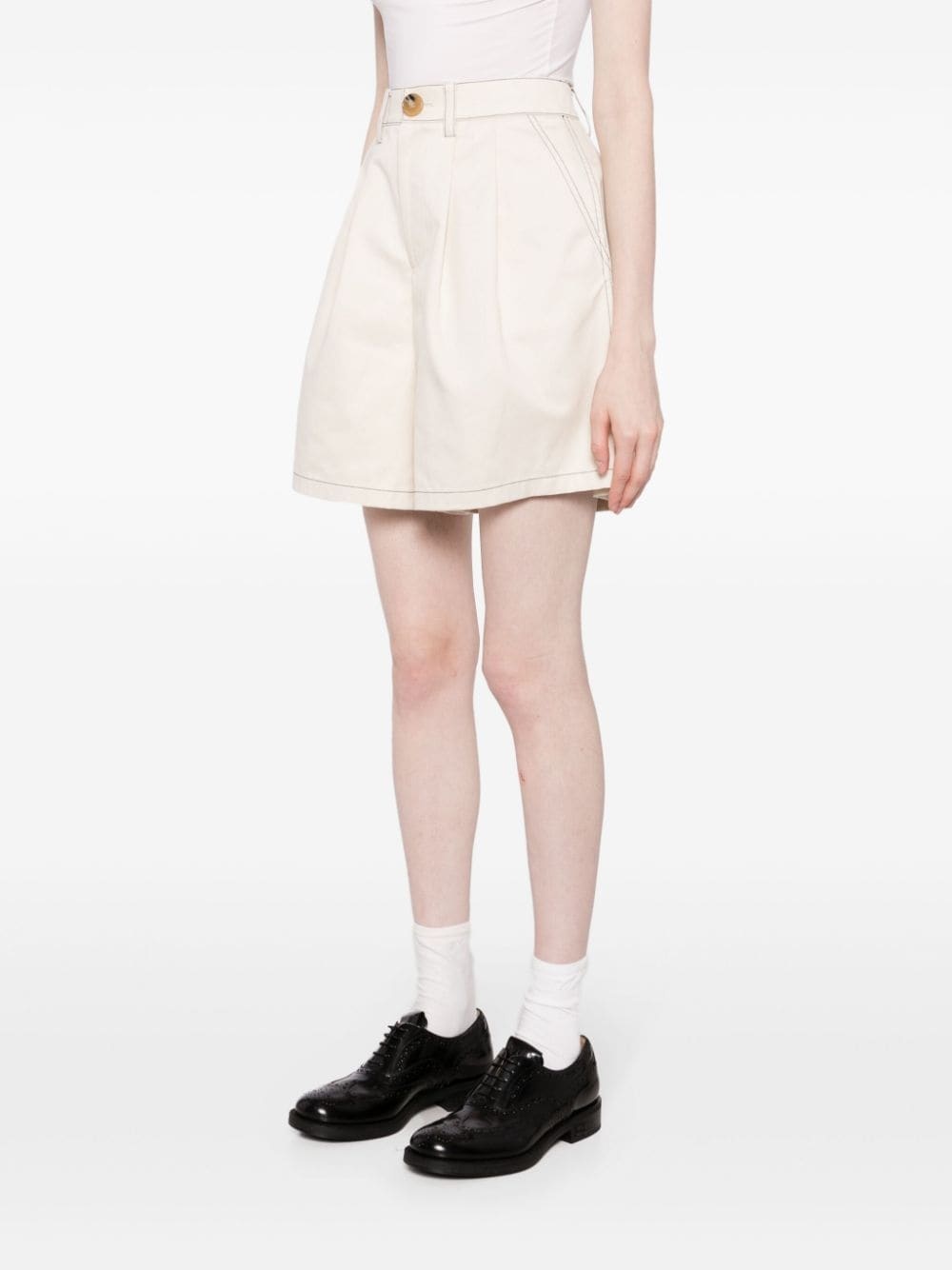 contrast-stitching wide-leg cotton shorts - 3