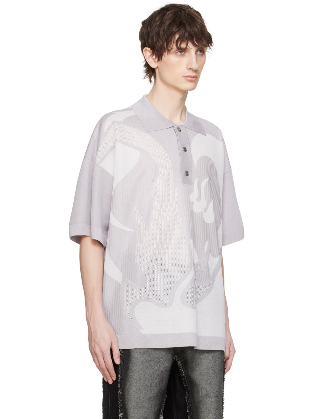 Gray Jacquard Polo - 2
