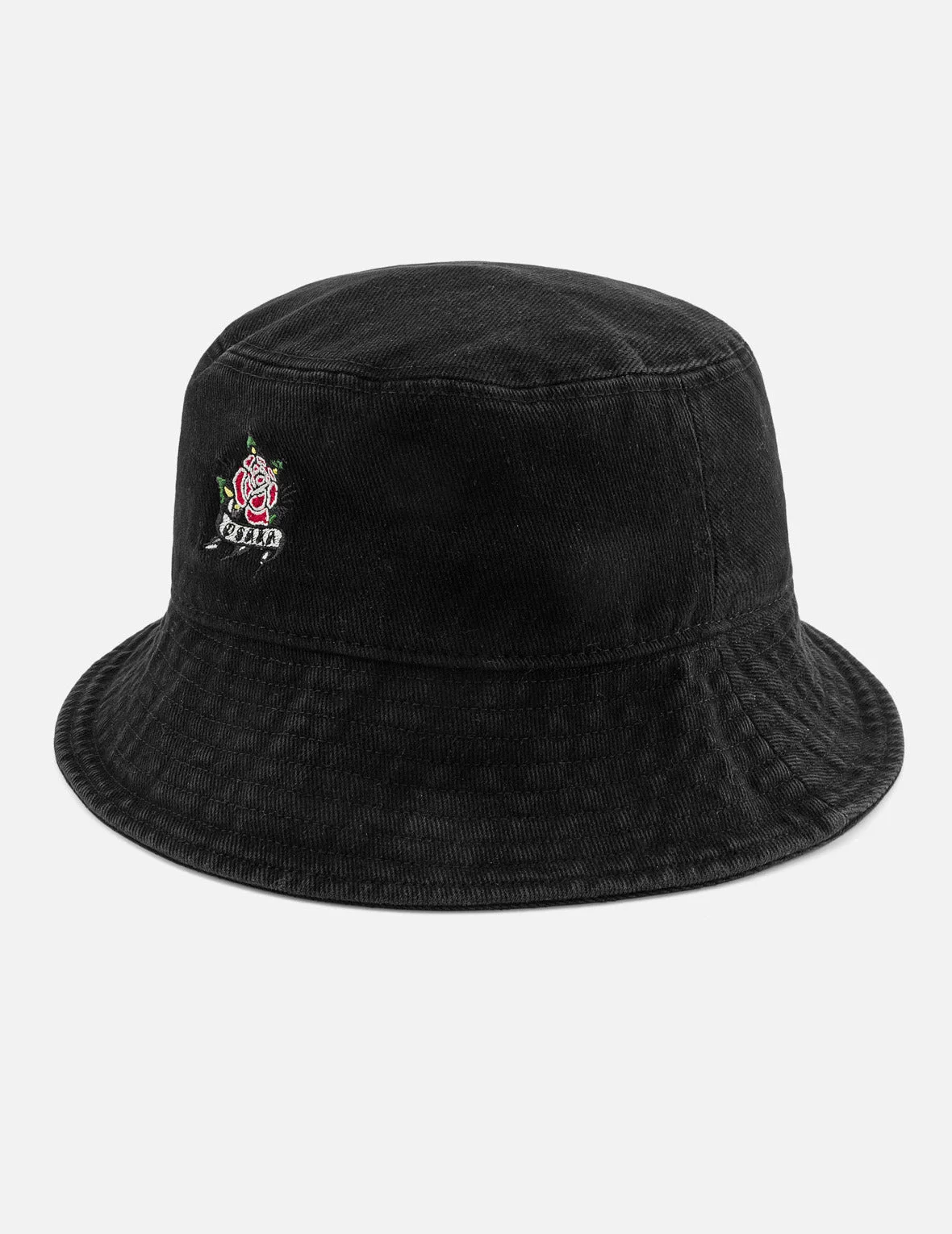 Rose Embroidery Denim Bucket Hat - 1