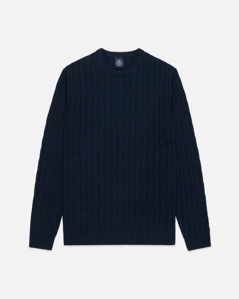 J. PRESS NAVY COTTON-CASHMERE CABLE CREWNECK SWEATER - TRIM FIT outlook