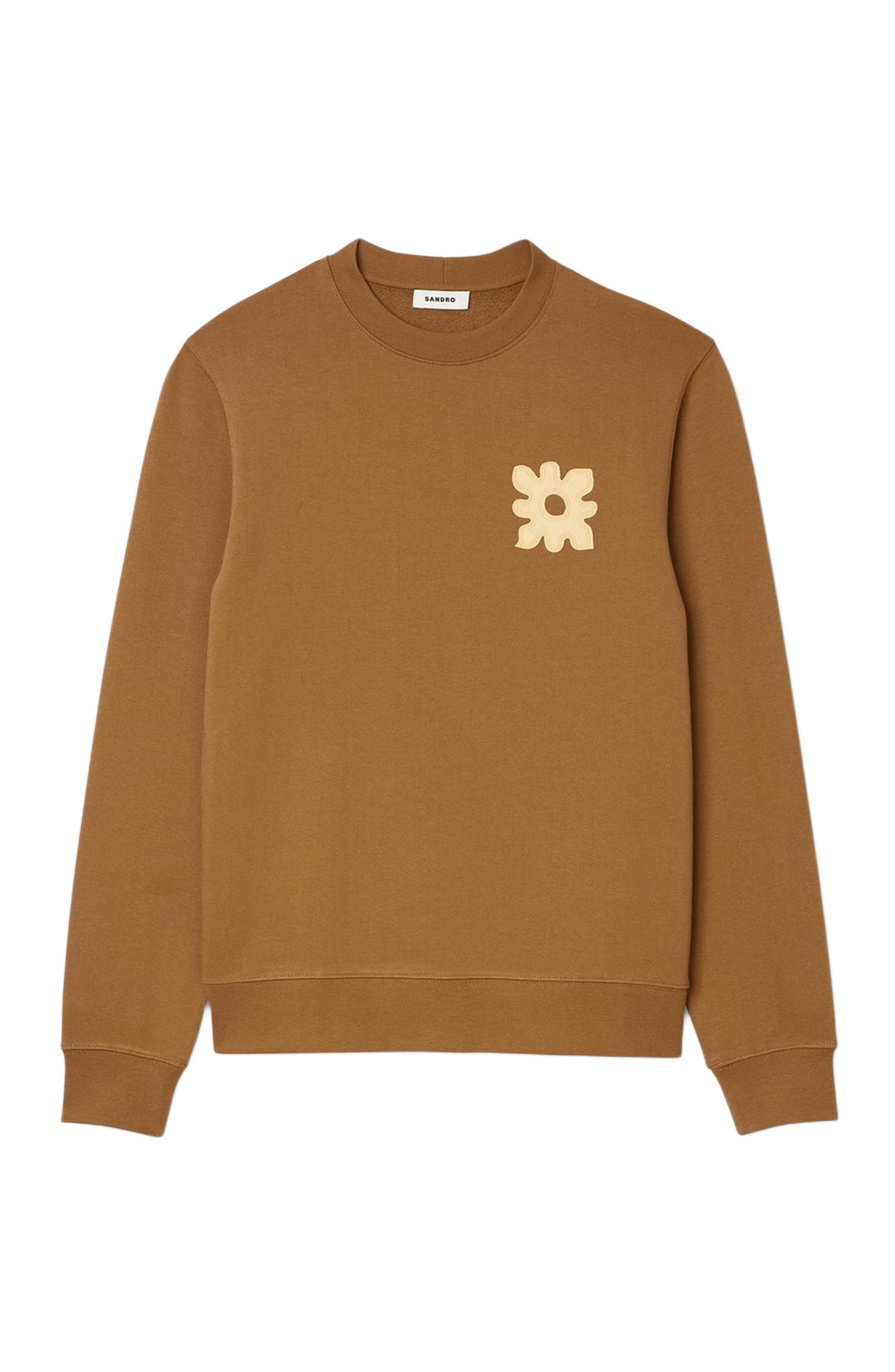 SANDRO Sweatshirt with flower patch in Nut at Nordstrom - 5