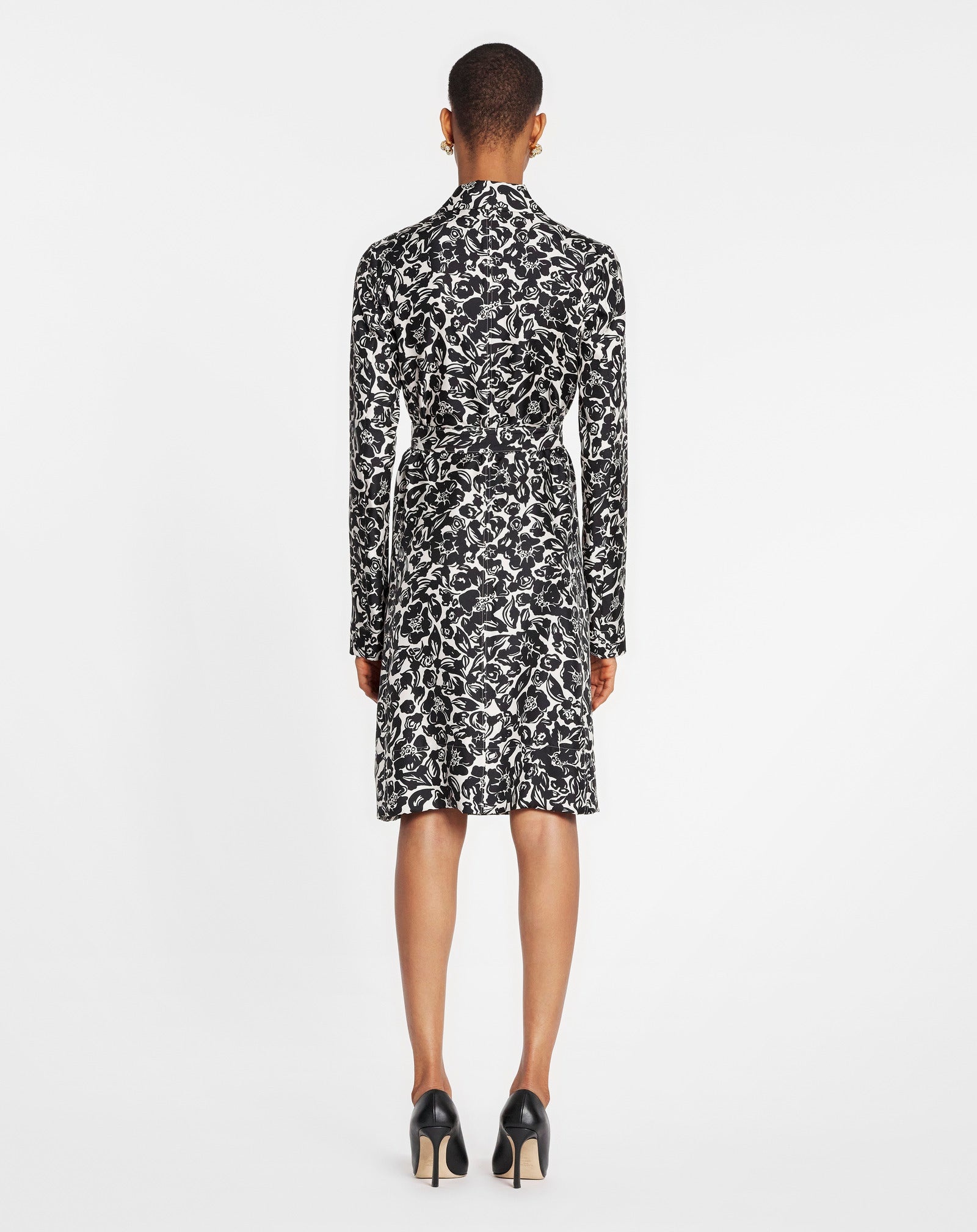 FLOWER PRINT LONG SLEEVE WRAP MIDI DRESS - 4