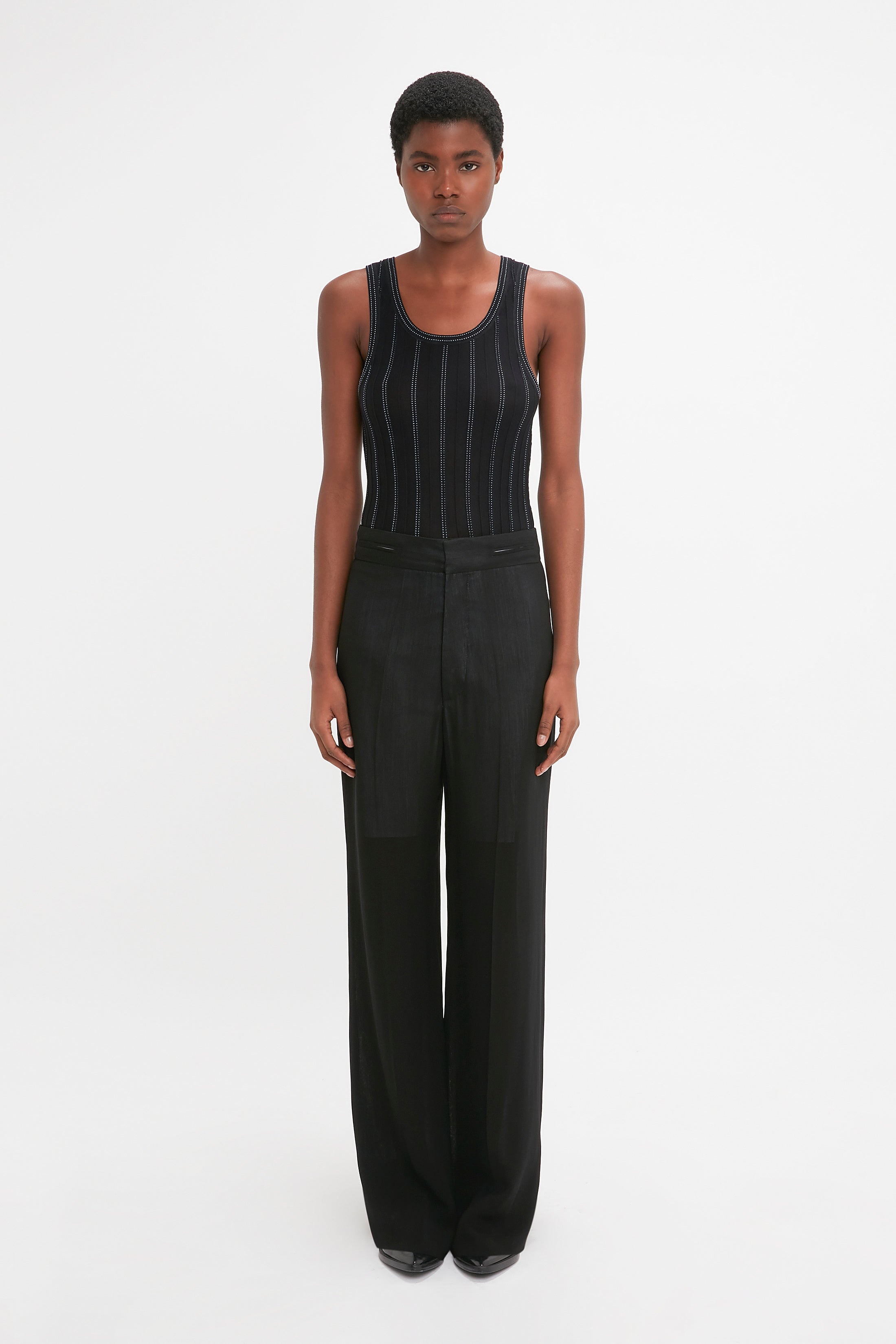 Fine Knit Vertical Stripe Tank In Black-Blue - 2