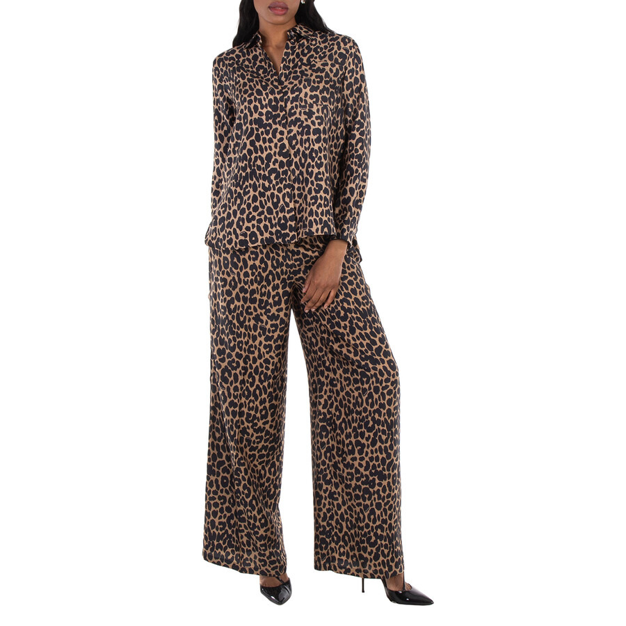 Max Mara Ghinea Leopard Silk Wide-Leg Pants - 4