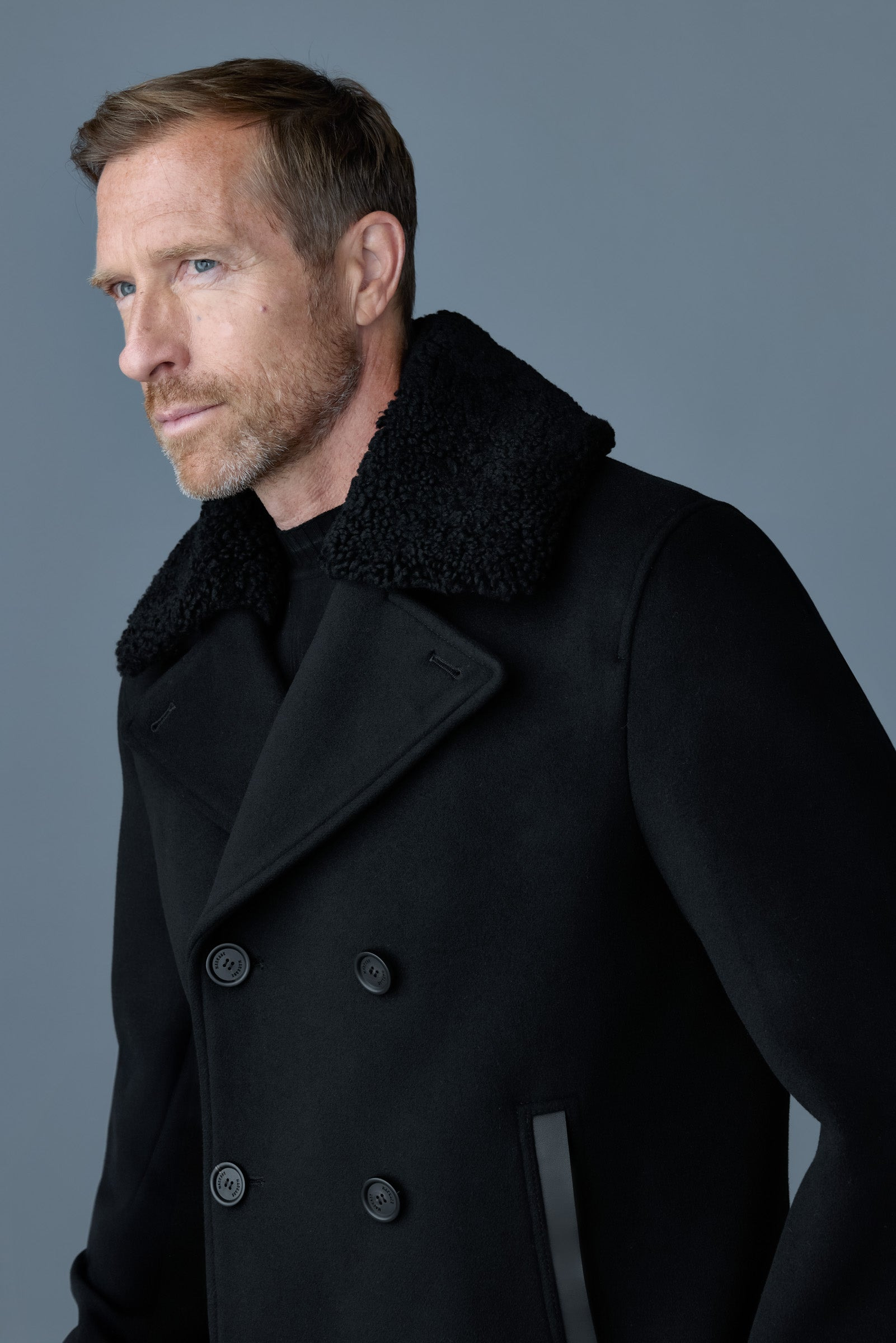 COLE wool double-breasted jacket with shearling collar - 2