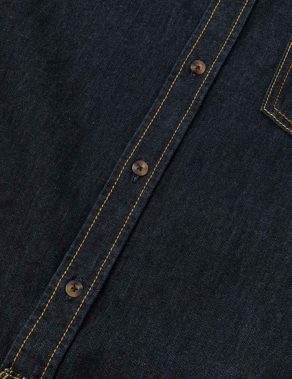 Multi-pocket and Barcode Seagull Embroidery Regular Fit Denim Shirt - 8