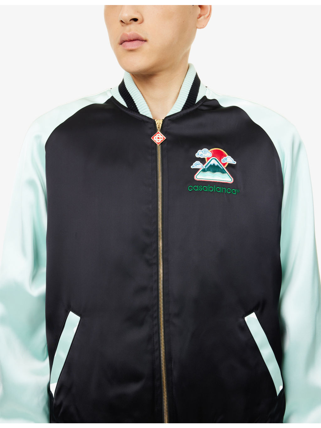 Logo-Patch Satin Bomber Jacket - 5