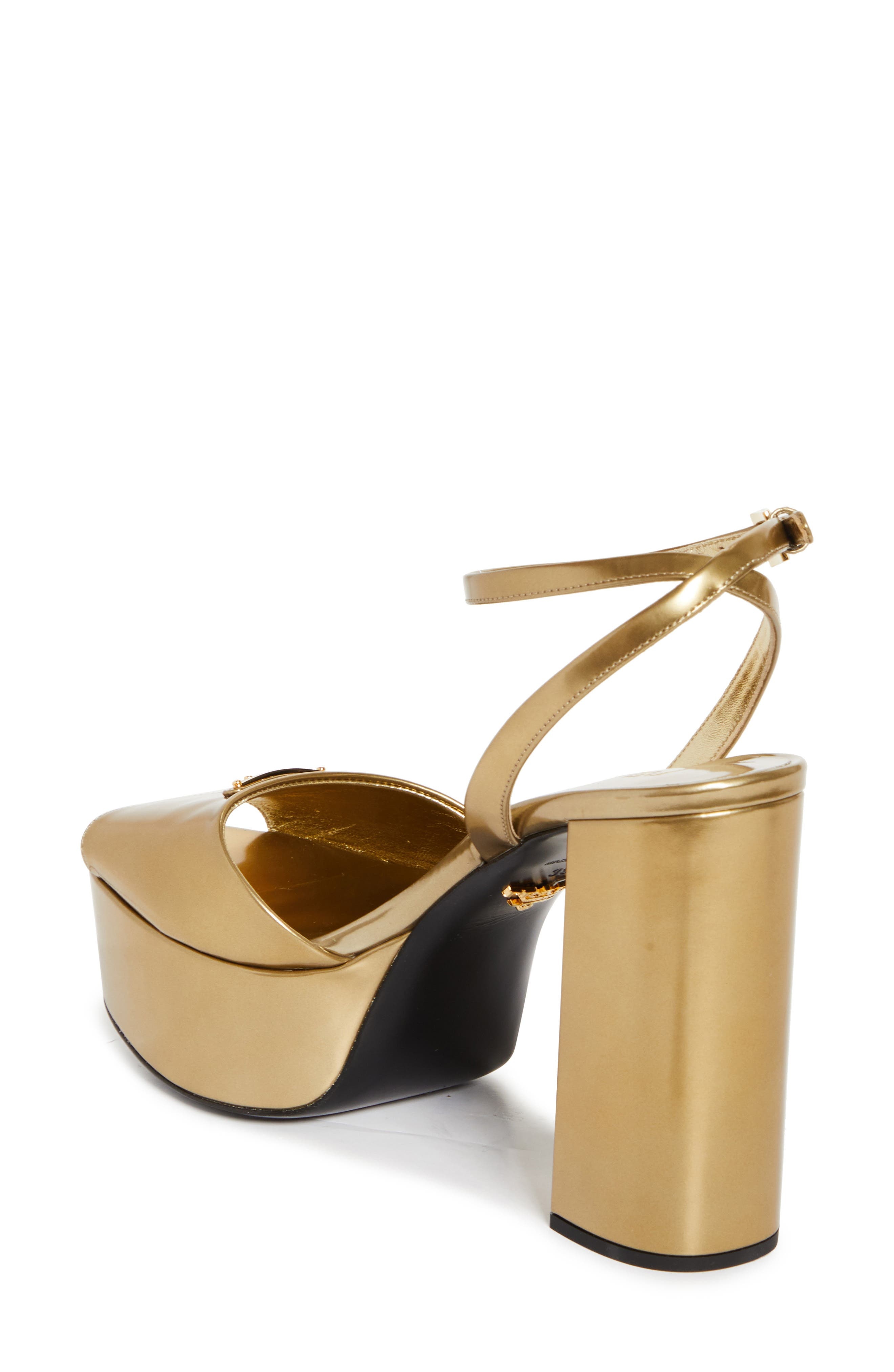 Prada Logo Metallic Leather Platform Sandal in Platino at Nordstrom - 2