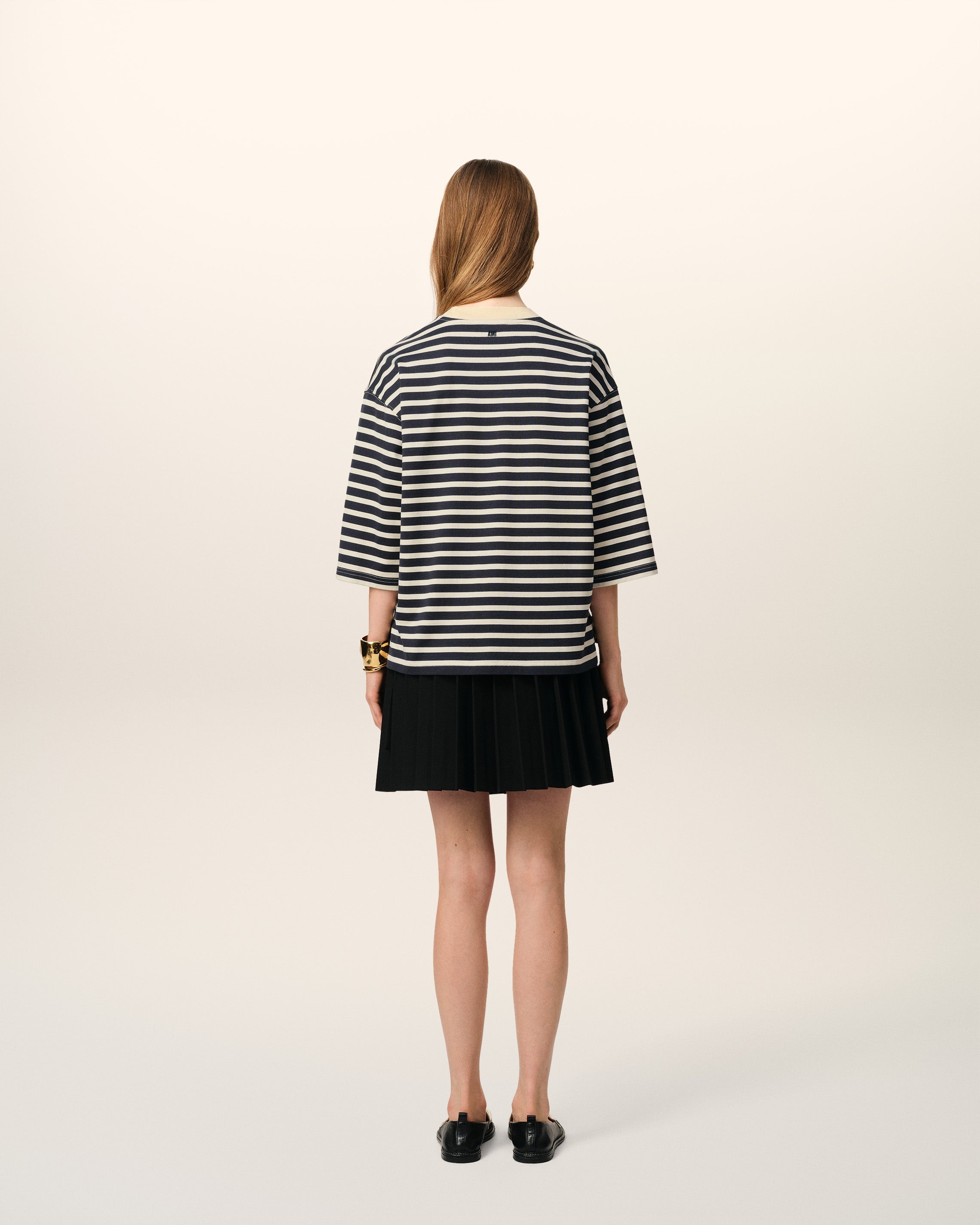 NAVY RECYCLED COTTON LOOSE STRIPED T-SHIRT - 5
