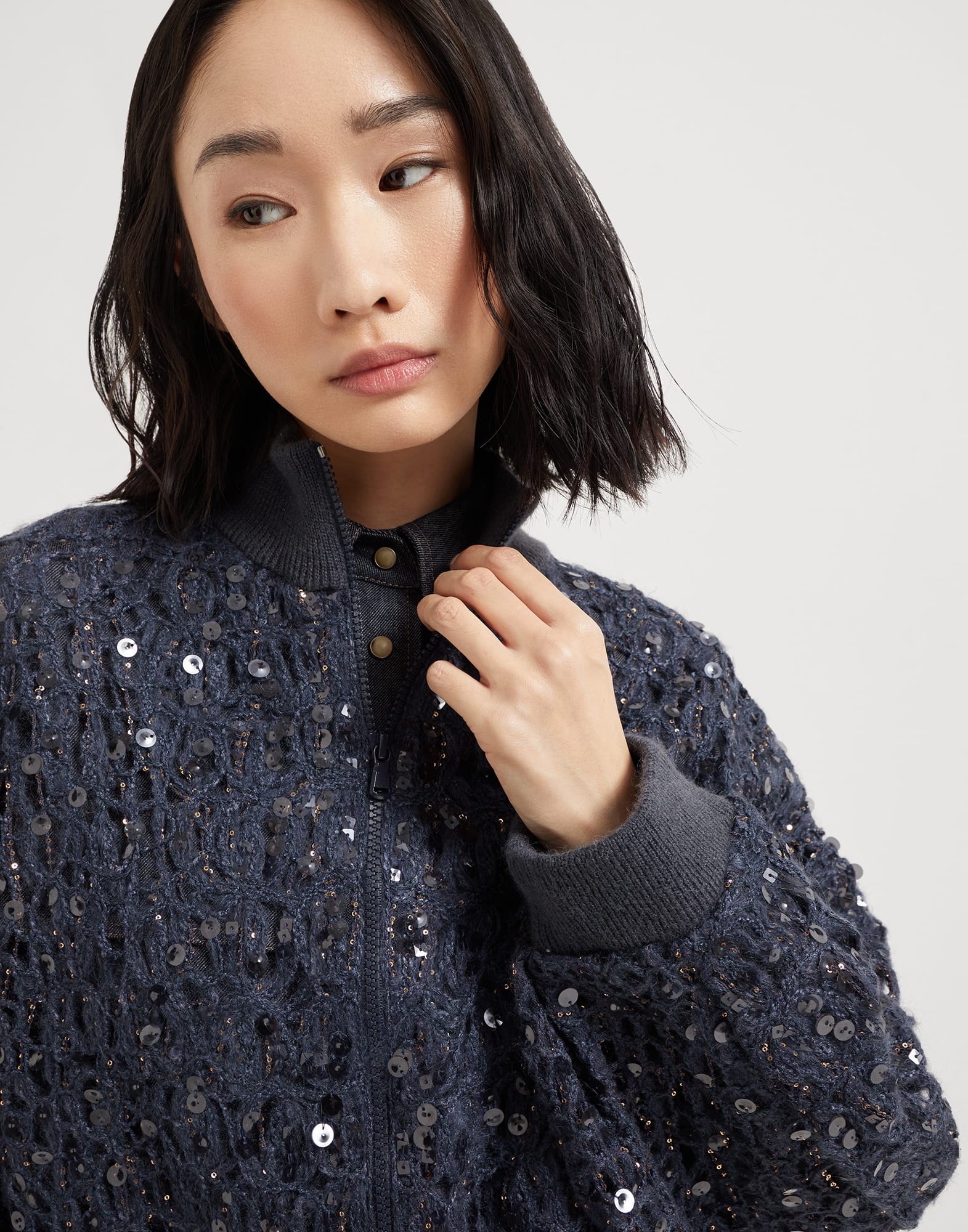Dazzling croc embroidery cardigan in mohair, silk and linen - 3