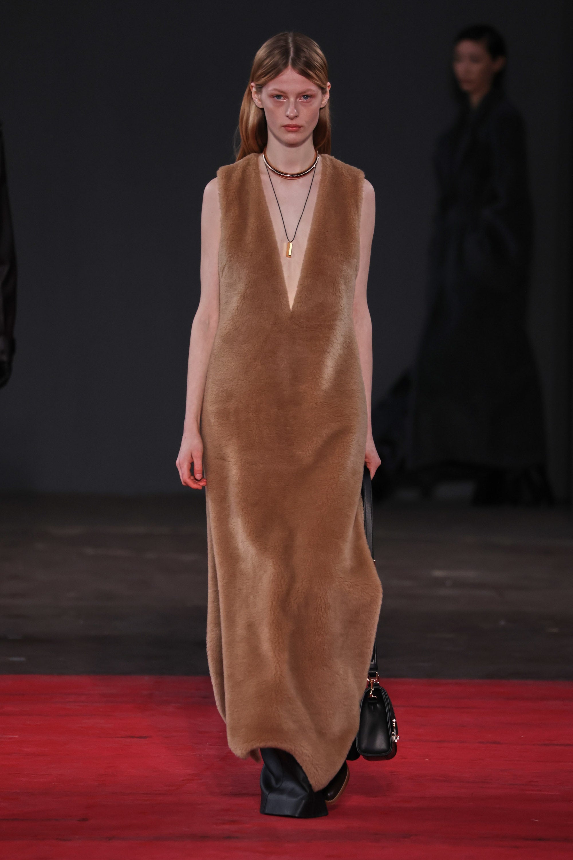Ornstone Dress in Camel Virgin Wool Silk Cashmere Fur - 2