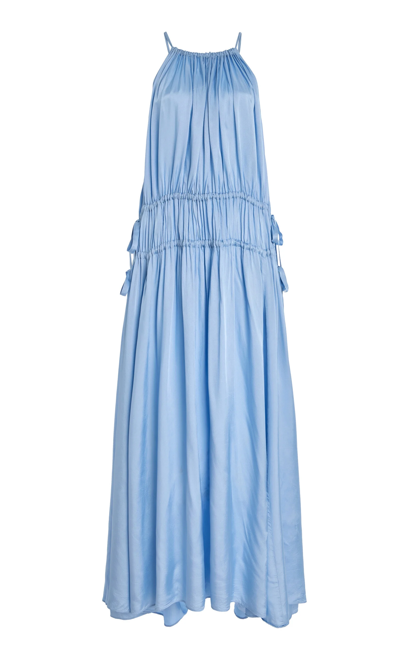 Como Tie Gathered Twill-Satin Maxi Dress blue - 1