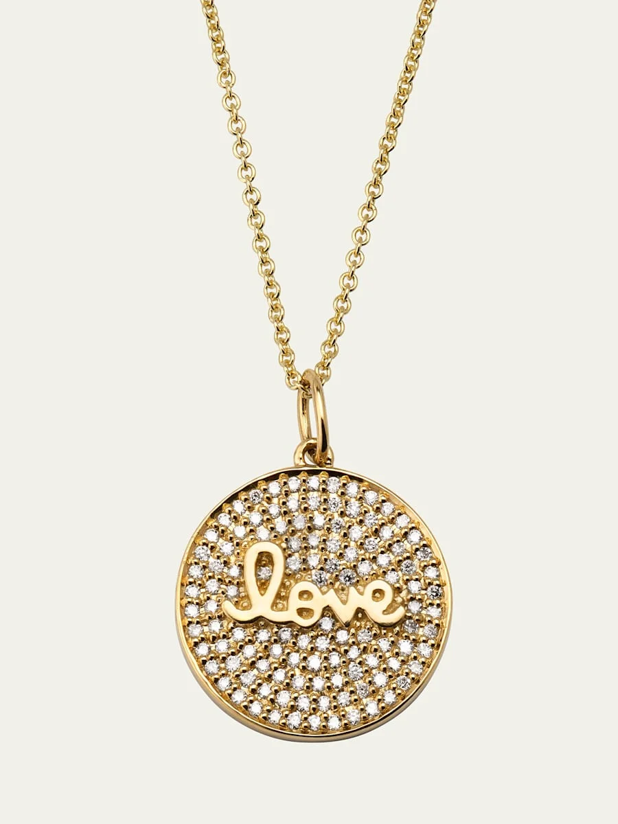 Diamond Love Script Medallion Necklace - 1