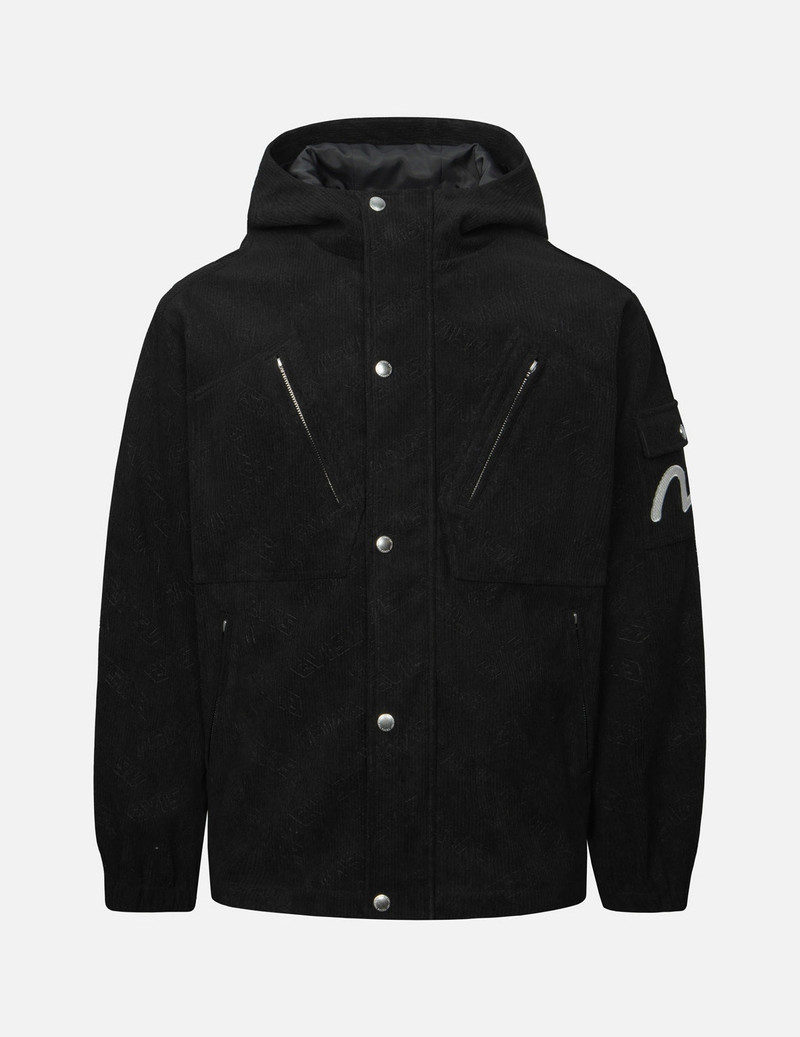 ALLOVER DEBOSS LOGO AND SEAGULL EMBROIDERY LOOSE FIT HOODED CORDUROY JACKET 1