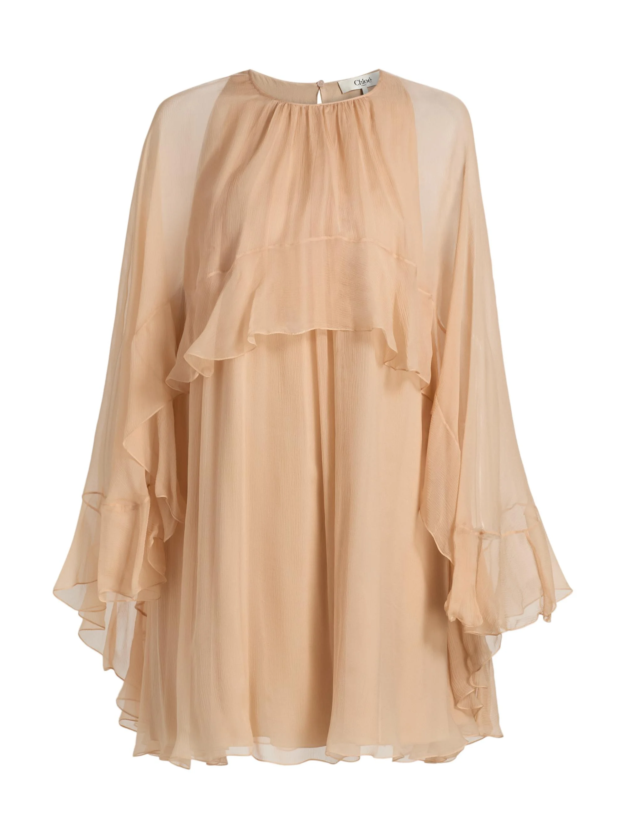Women's Silk Chiffon Ruffle Minidress - Delicate Pink - 1