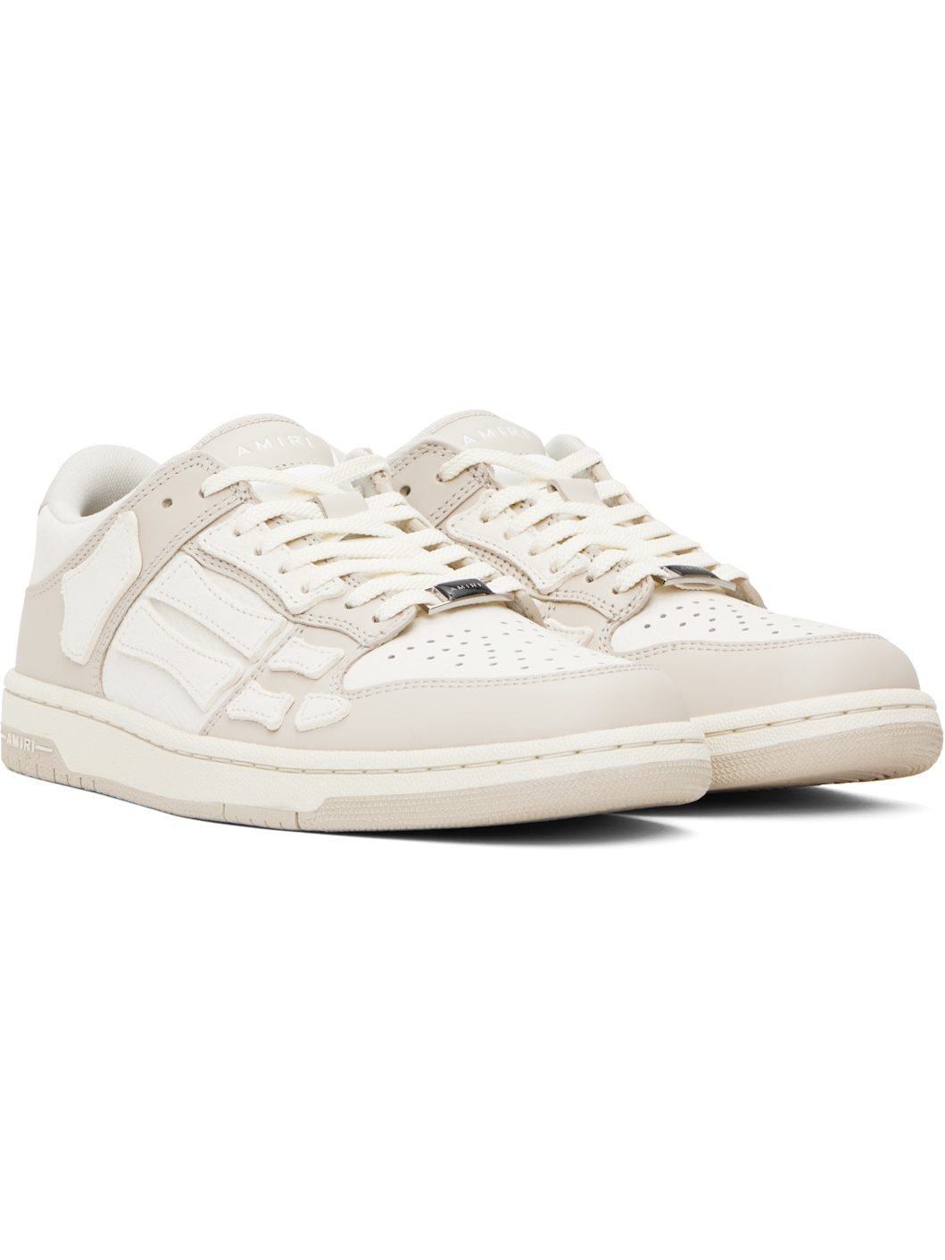 White & Beige Skel-Top Low Sneakers - 4