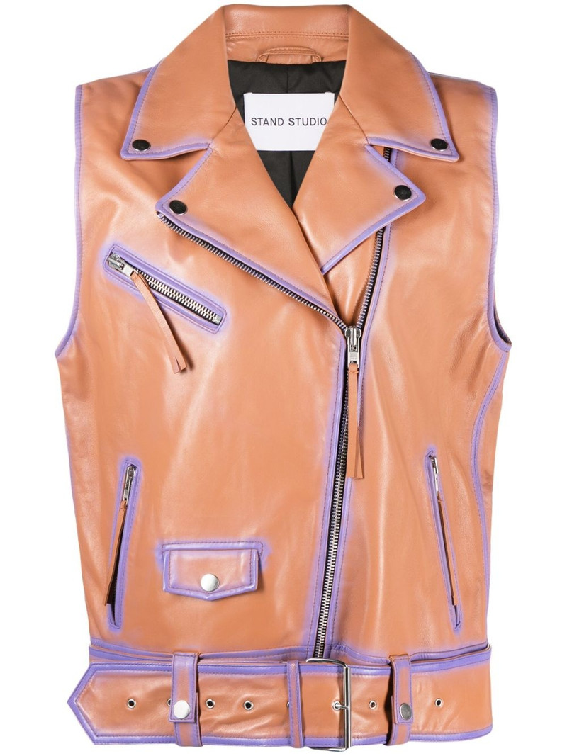 contrast-trim leather vest 1