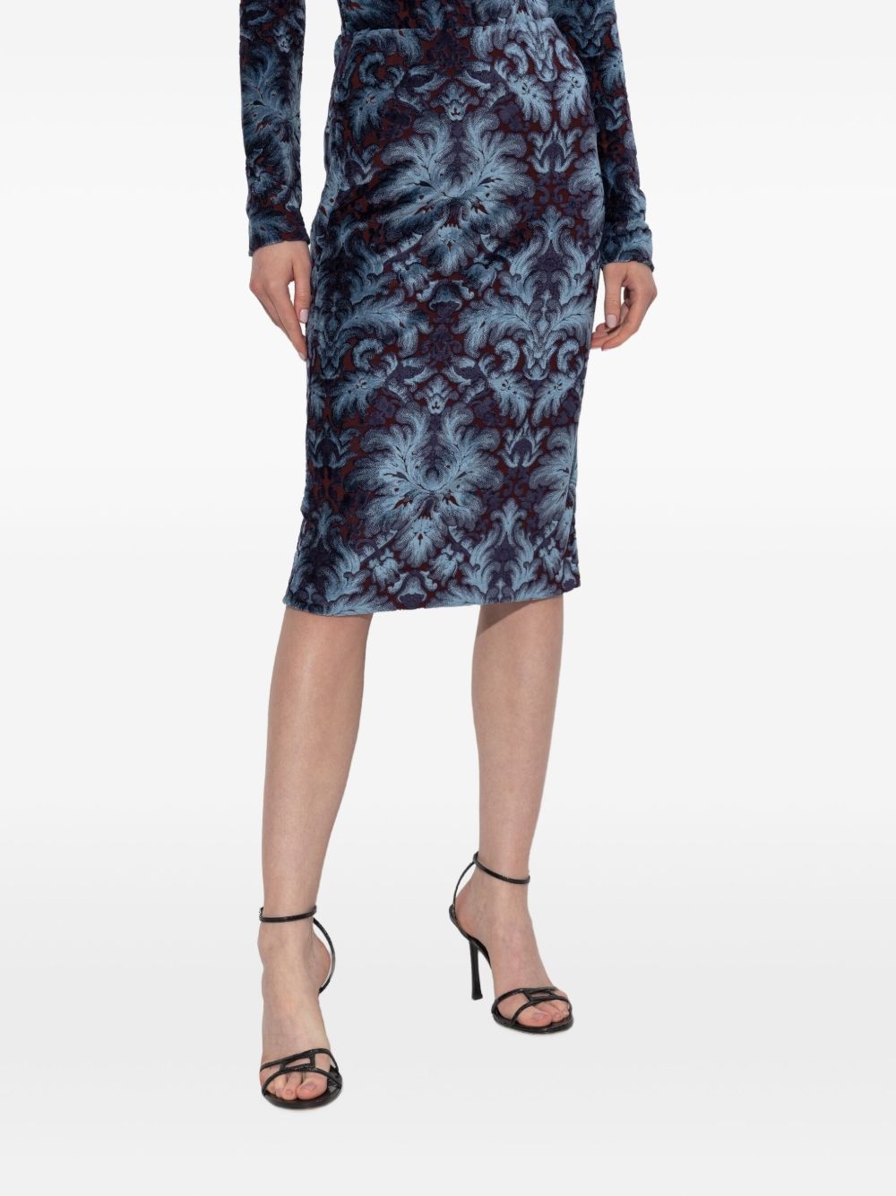 damask-pattern velvet midi skirt - 3
