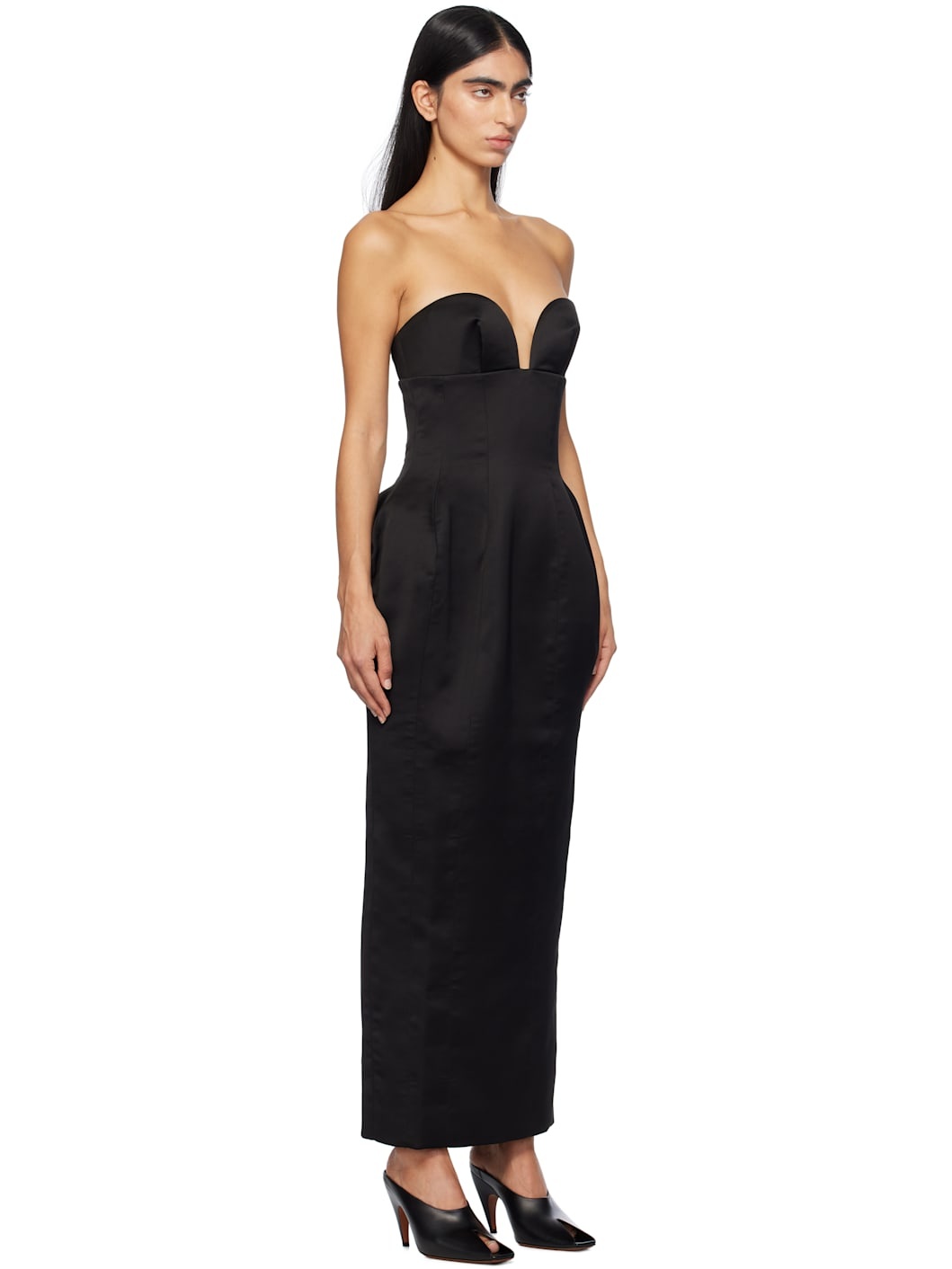 Black Satin Corsetted Maxi Dress - 2