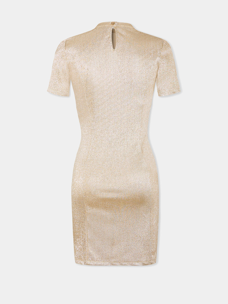GOLD DRAPÉ PRESSION MINI DRESS IN JERSEY 4