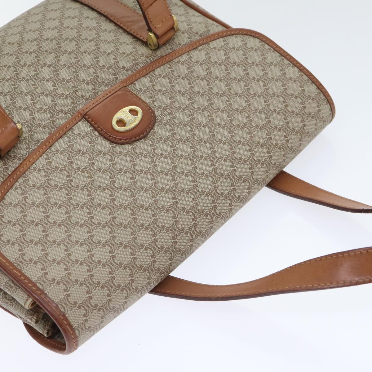CELINE Macadam Canvas Hand Bag Beige Gold - 6