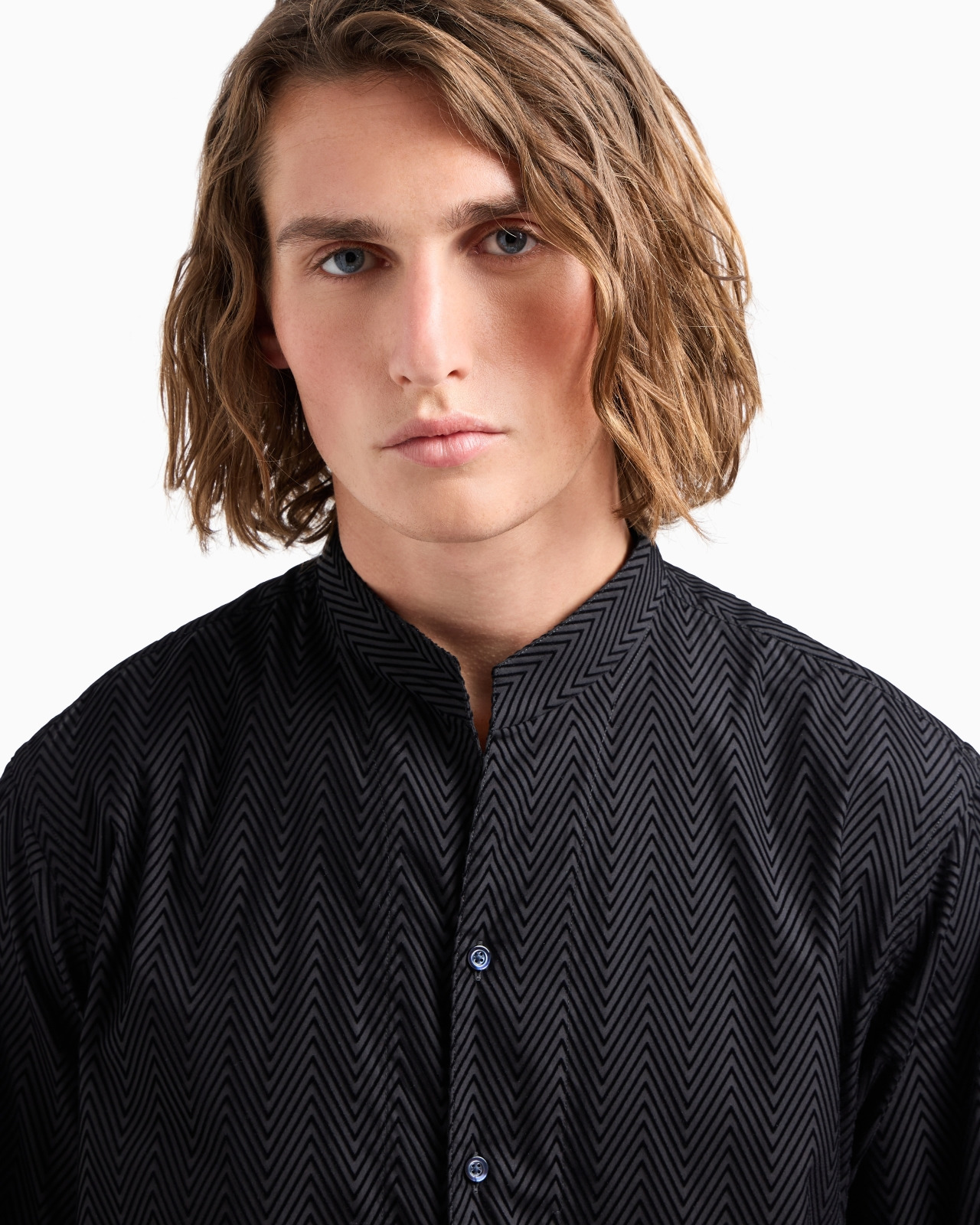 Stretch sateen-cotton shirt with guru collar - 5
