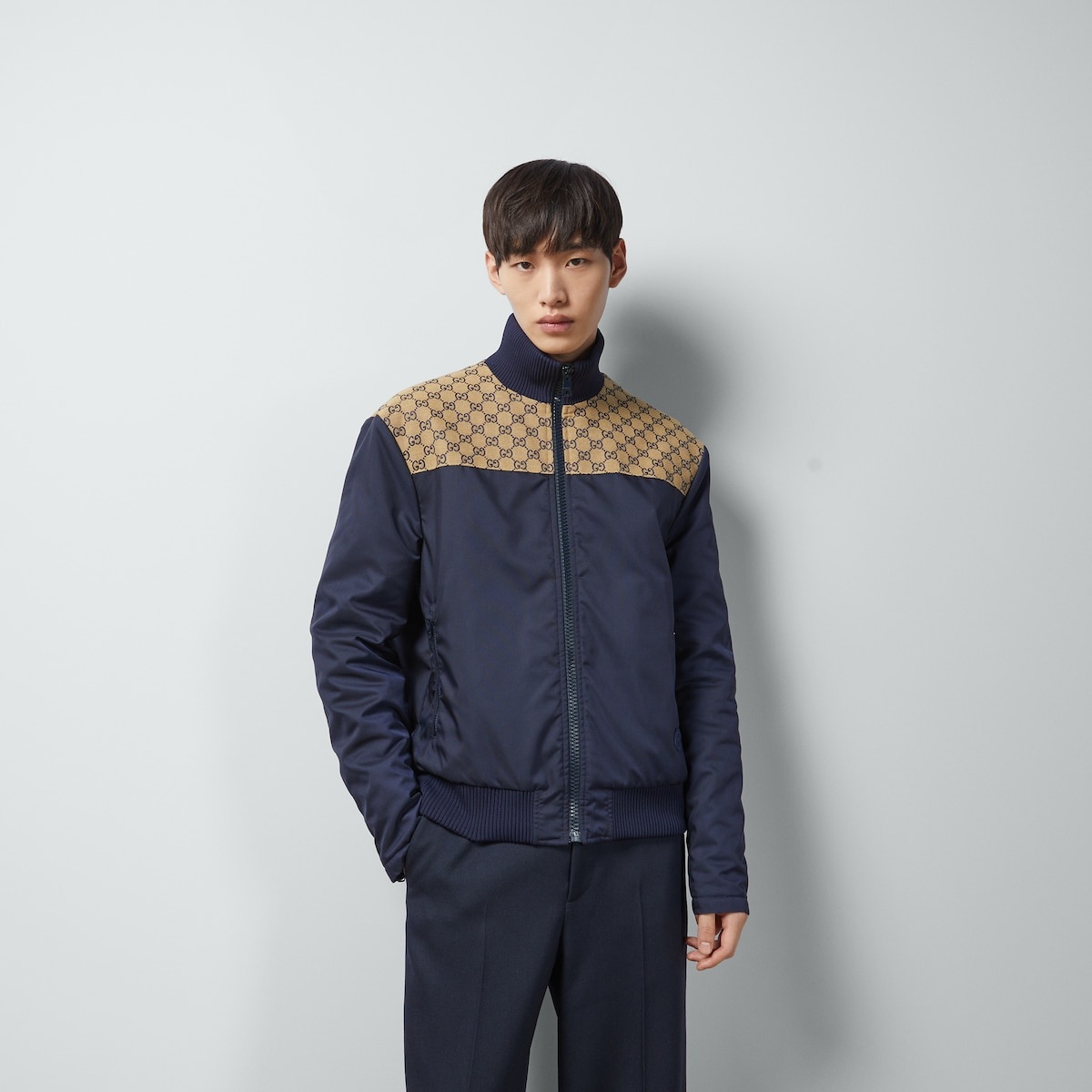 Nylon canvas zip jacket with GG - 5
