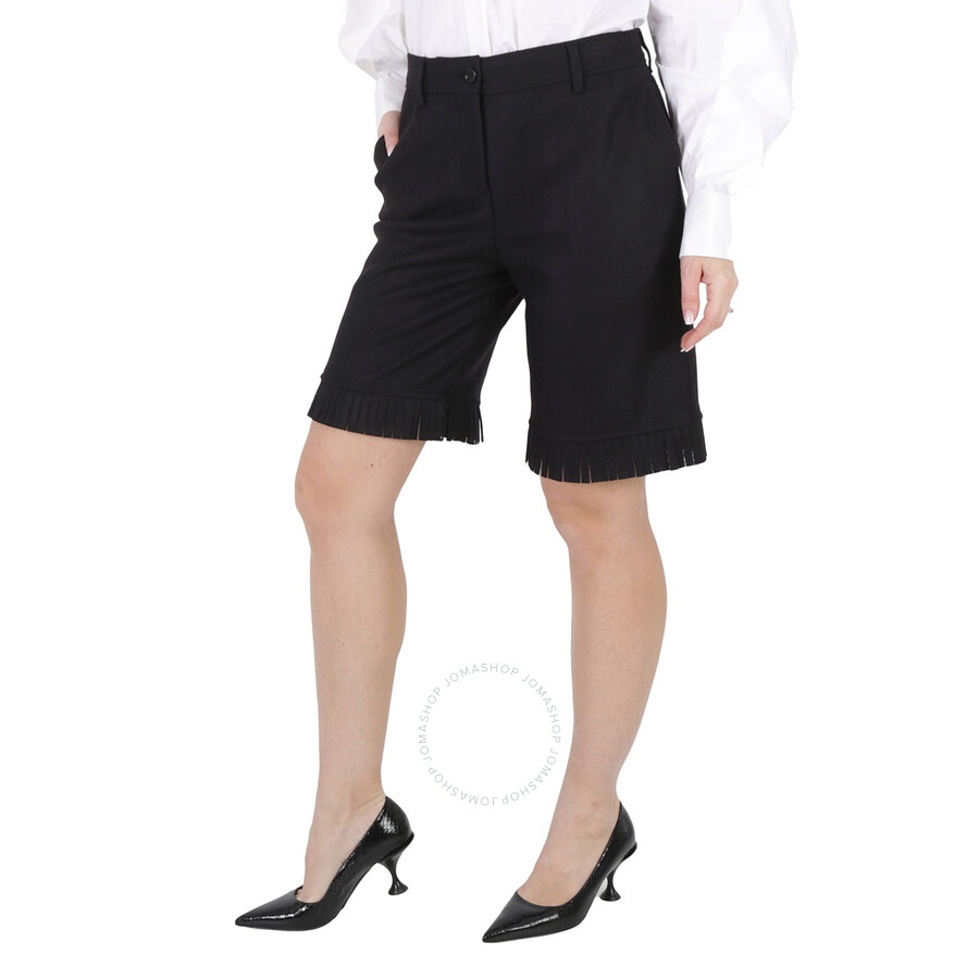 Burberry Ladies Black Fringed Hem Wool Shorts - 4