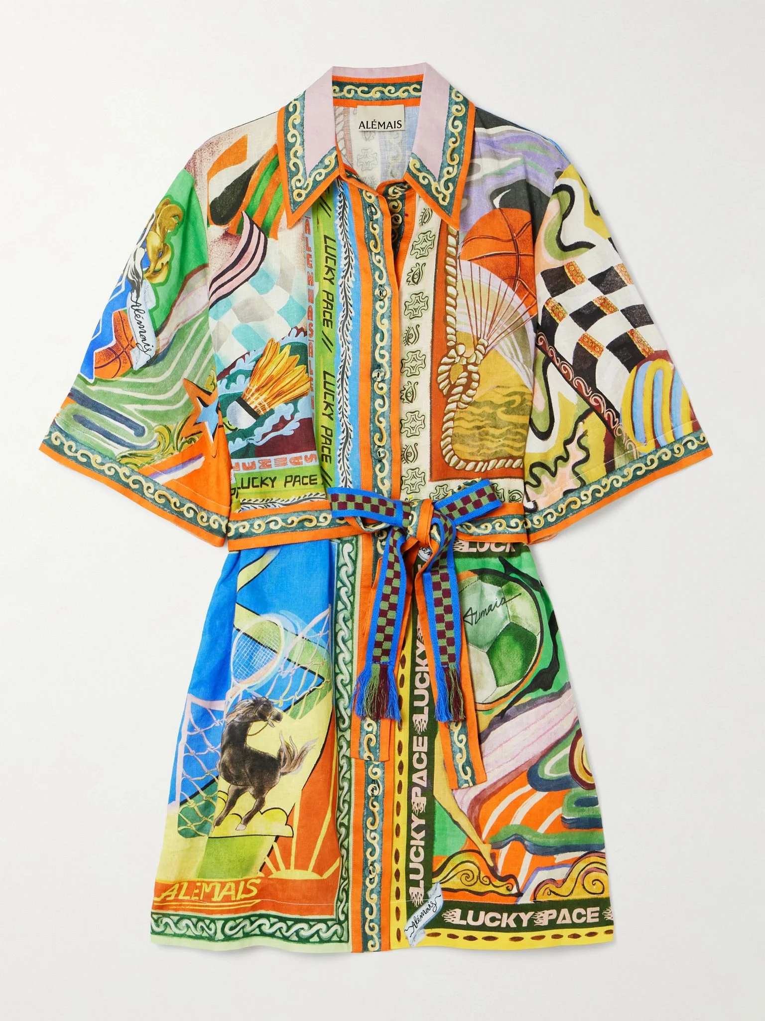 Lucky Pace belted printed linen-gauze mini shirt dress Multi - 1