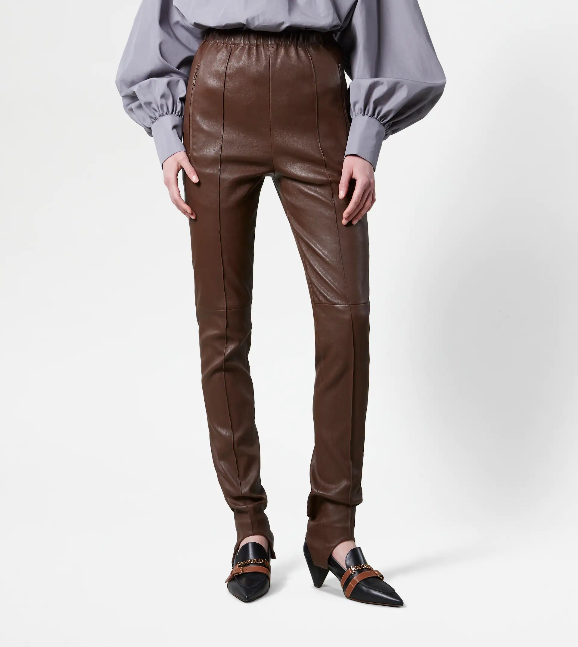 LEATHER TROUSERS - BROWN - 7