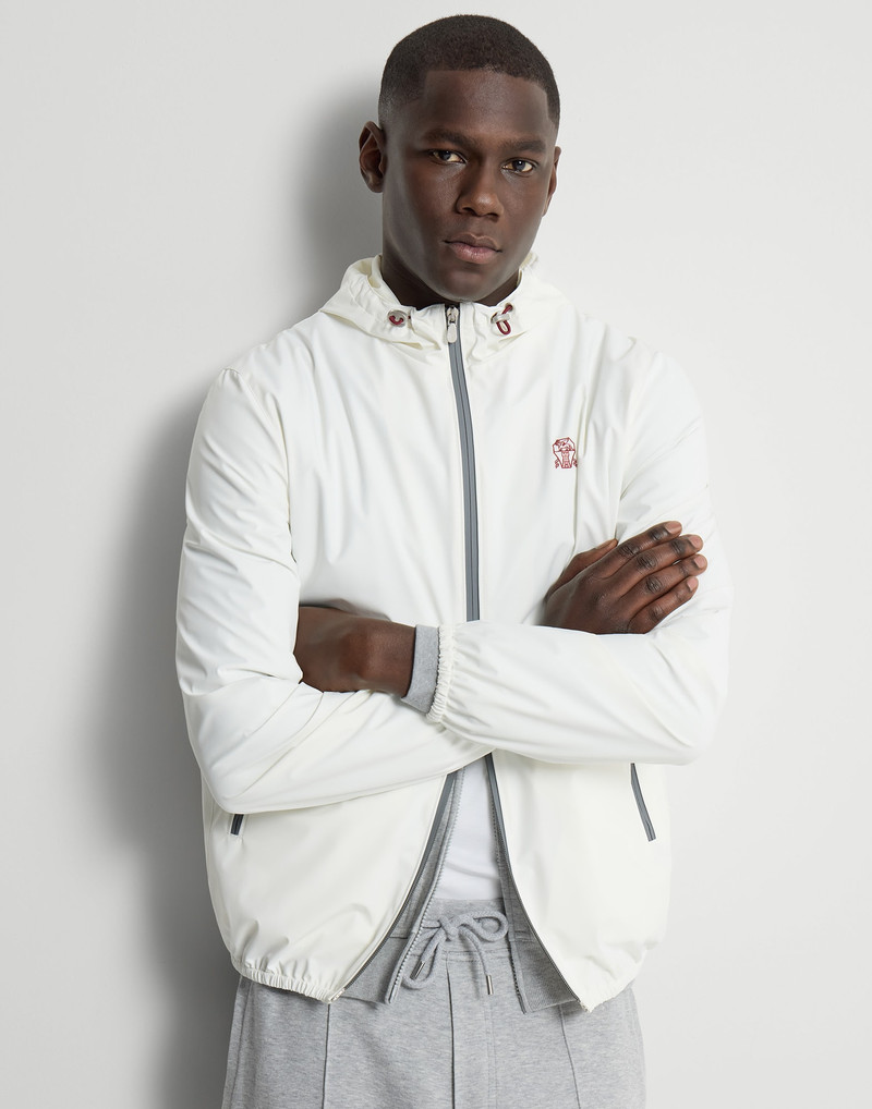 Bonded nylon hooded outerwear jacket with logo 5
