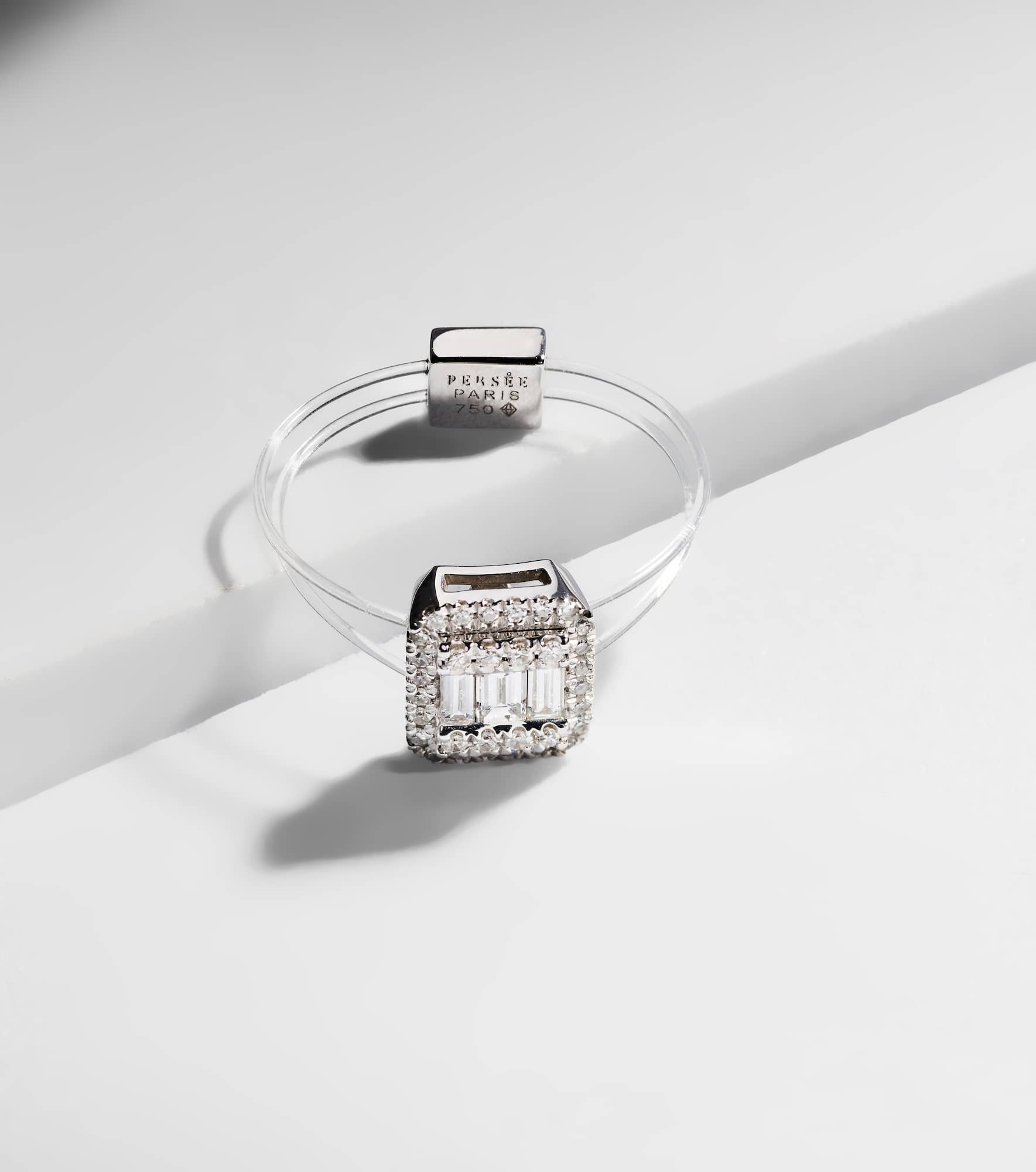 Floating 18kt white gold ring with diamonds - 5