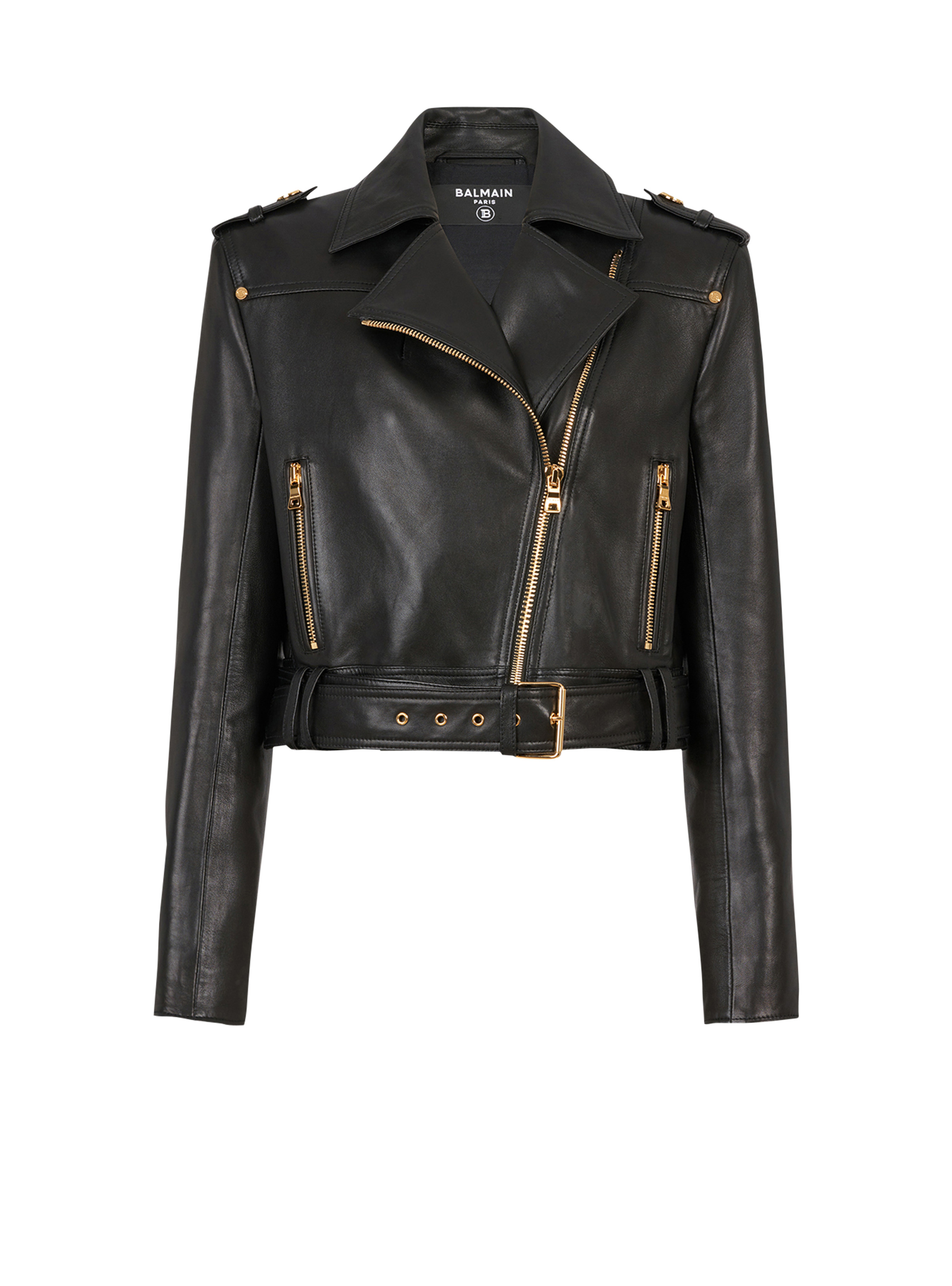 Short leather biker jacket - 1