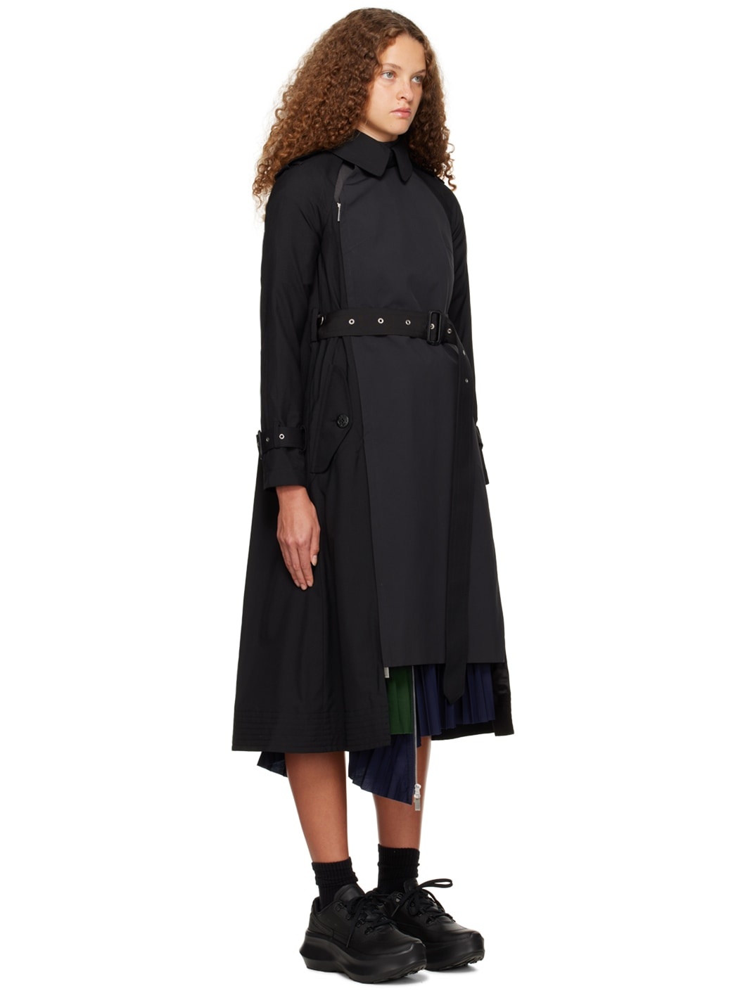 Black Paneled Trench Coat - 2