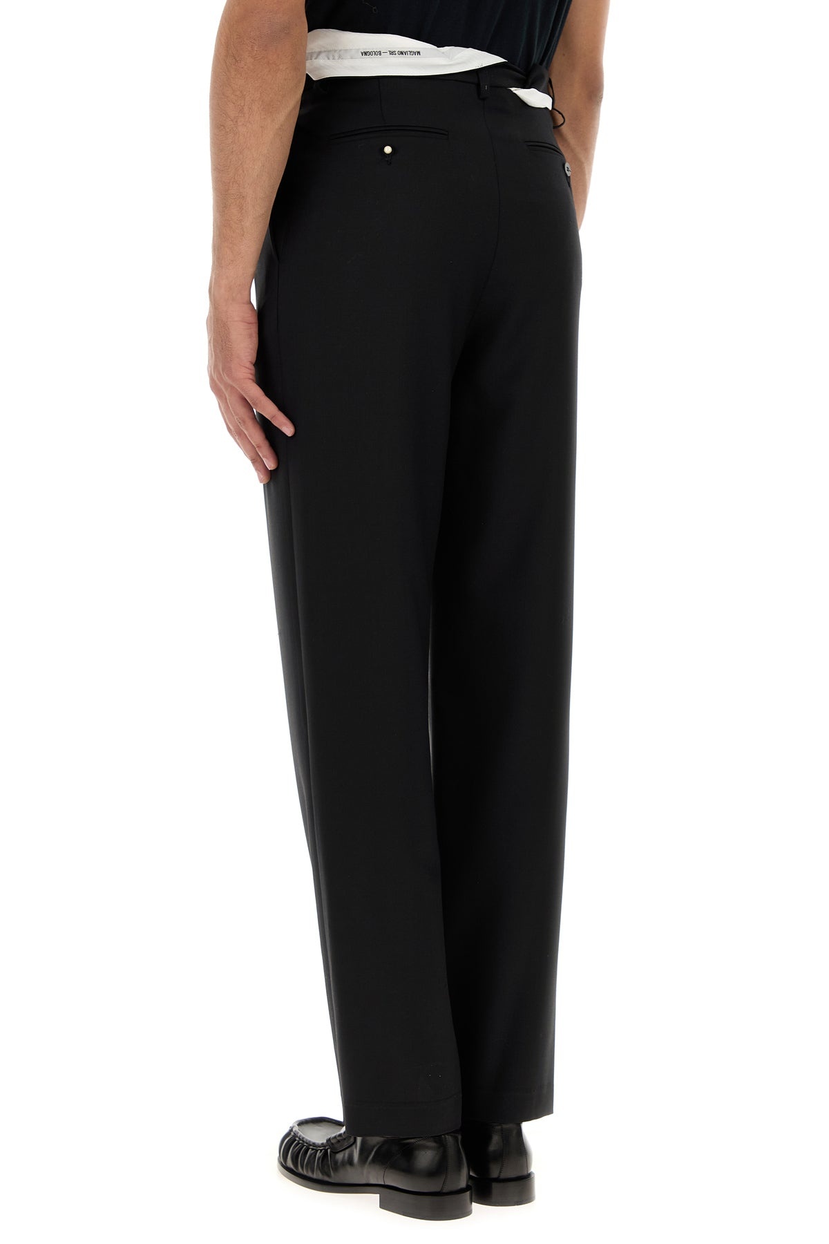 Black wool wide-leg Link pant - 4