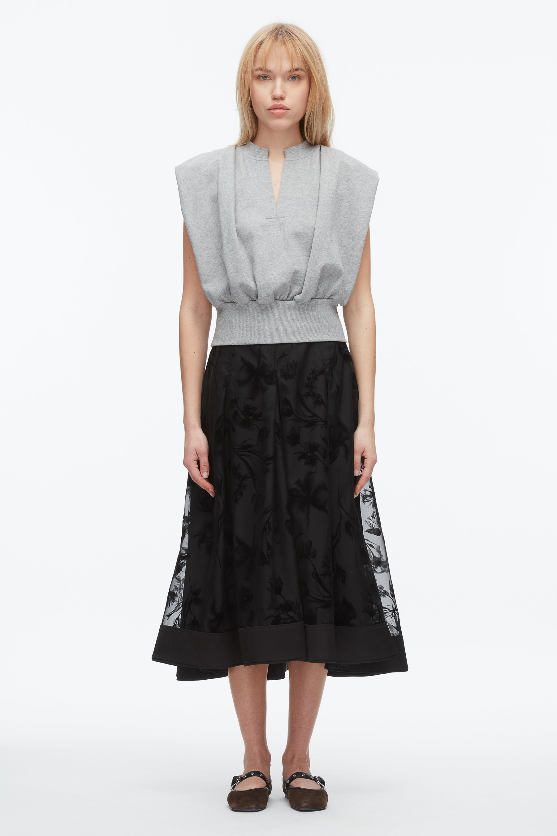 Flocked Organza Midi Skirt - 2