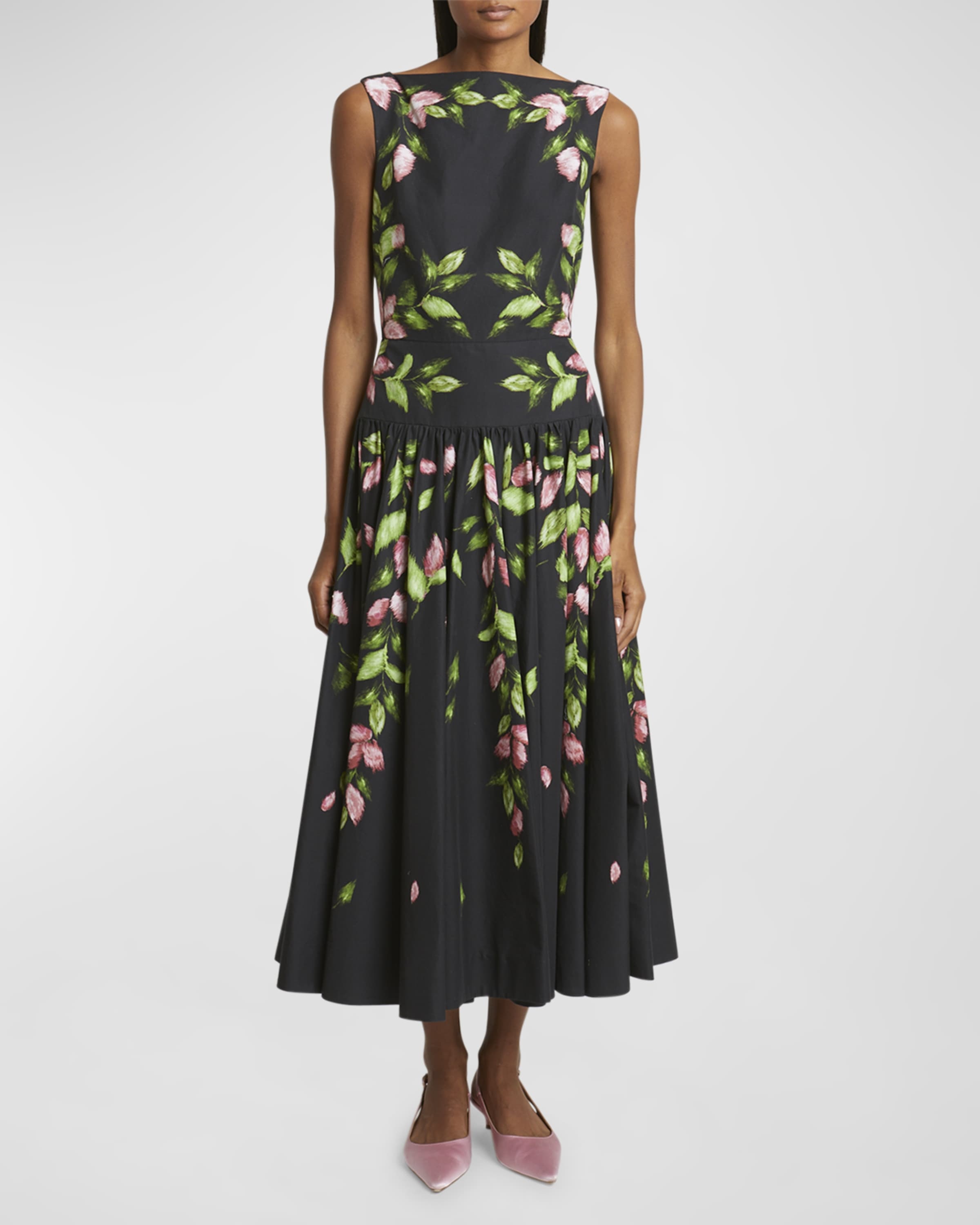 Floral Drop-Waist Sleeveless Midi Dress - 2